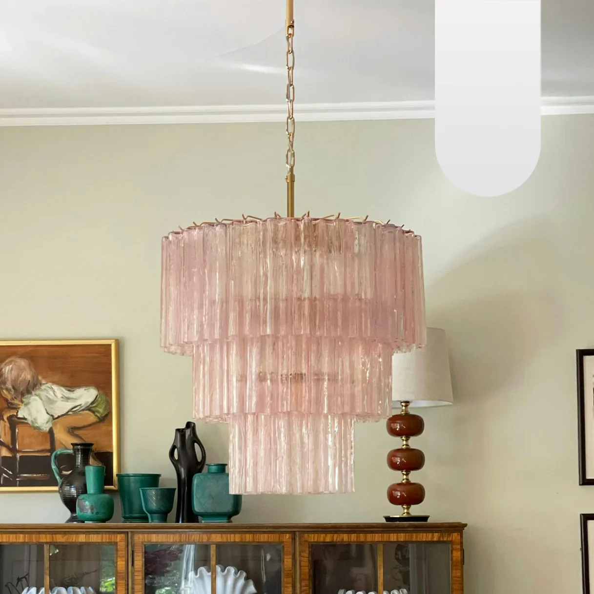 Murano Pink Glass Tube Chandelier - Image 26