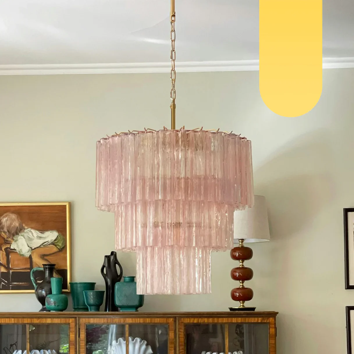 Murano Pink Glass Tube Chandelier - Image 27