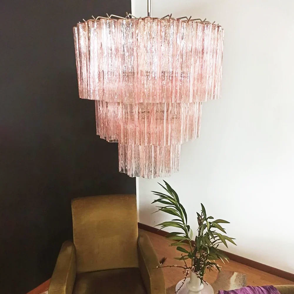 Murano Pink Glass Tube Chandelier - Image 3