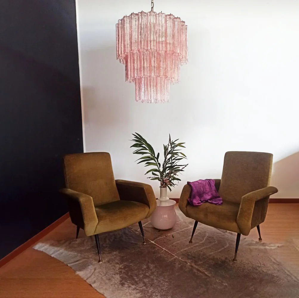 Murano Pink Glass Tube Chandelier - Image 4