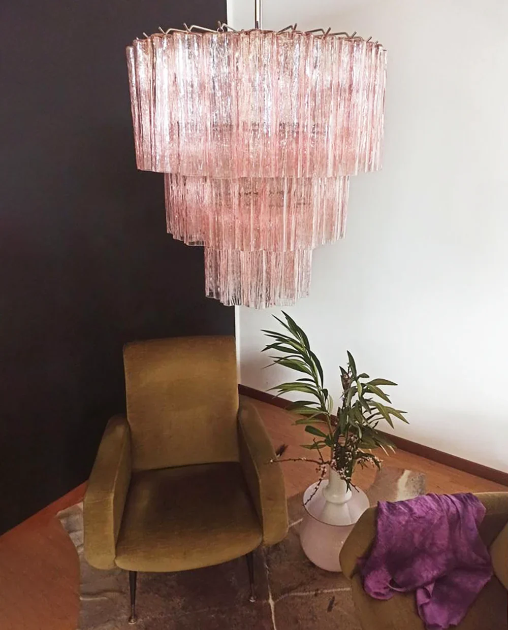 Murano Pink Glass Tube Chandelier - Image 5