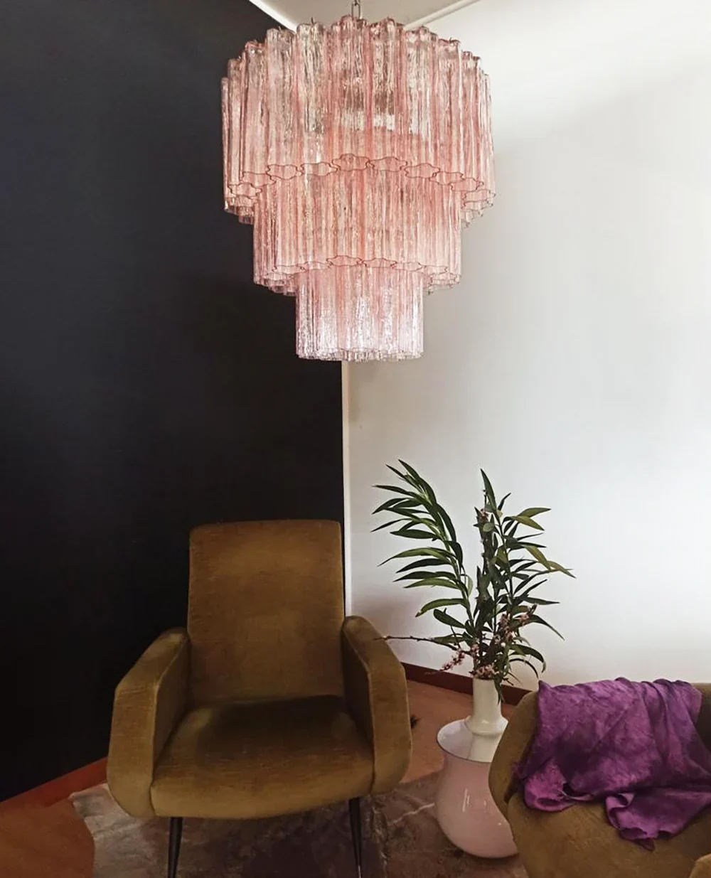 Murano Pink Glass Tube Chandelier - Image 6