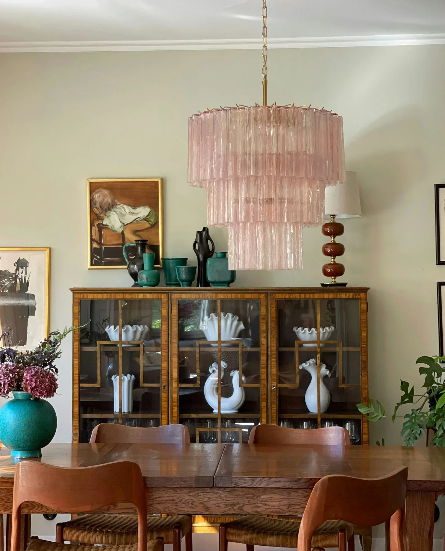 Murano Pink Glass Tube Chandelier - Image 7