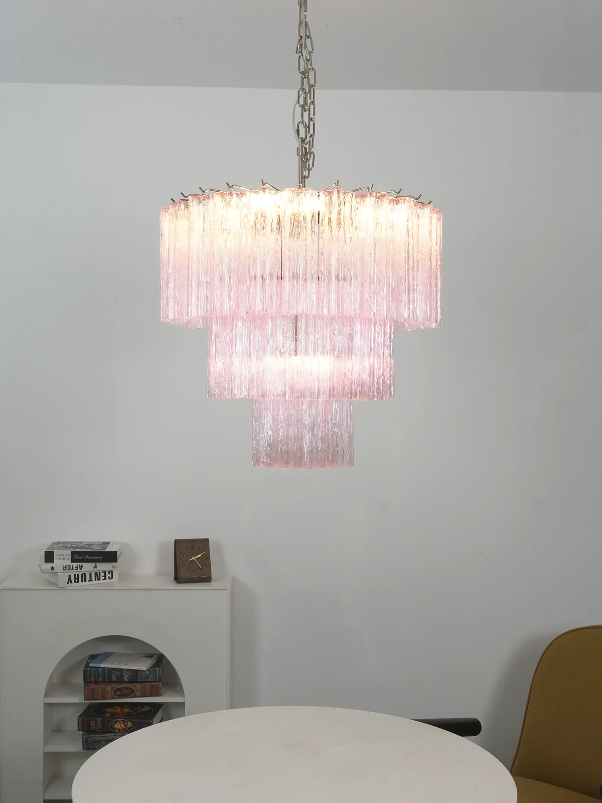 Murano Pink Glass Tube Chandelier - Image 8