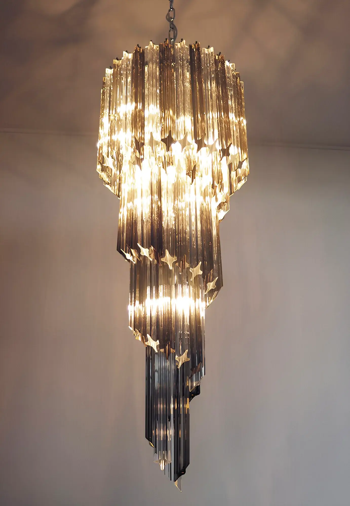 Murano Spiral Transparent Smoked Prism Glass Chandelier - Image 9
