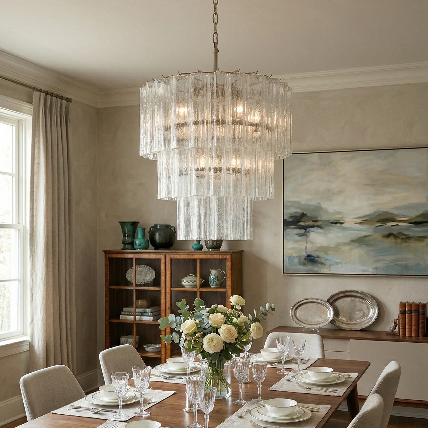 Murano Transparent Glass Tube Chandelier - Image 2