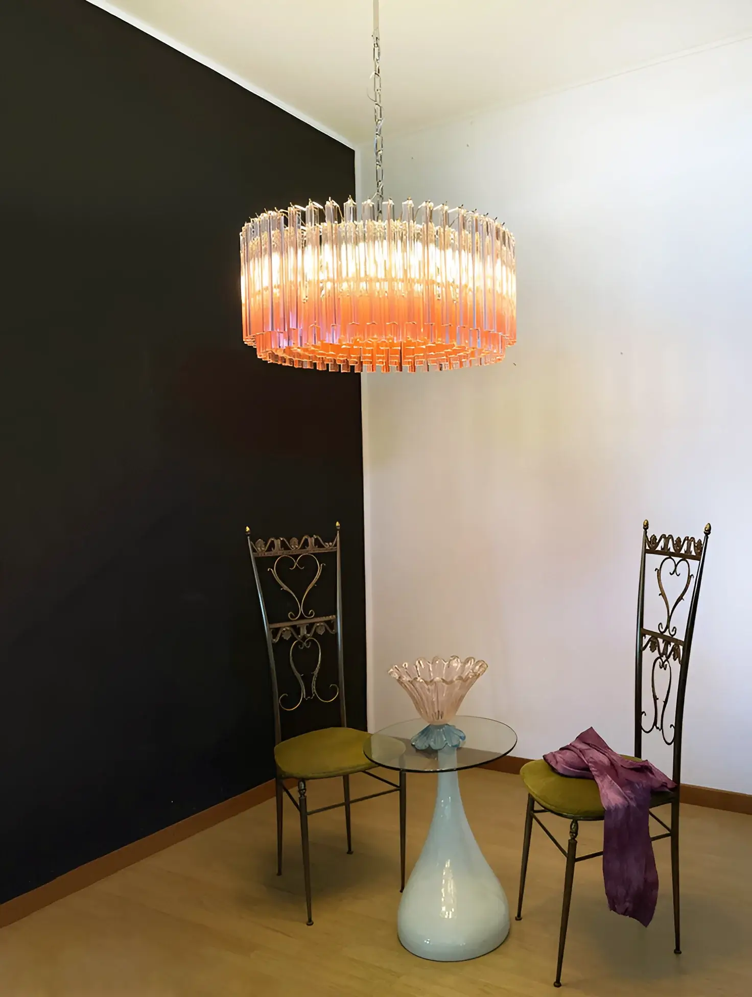 Murano Triedri Round Prisms Pink Chandelier - Image 3