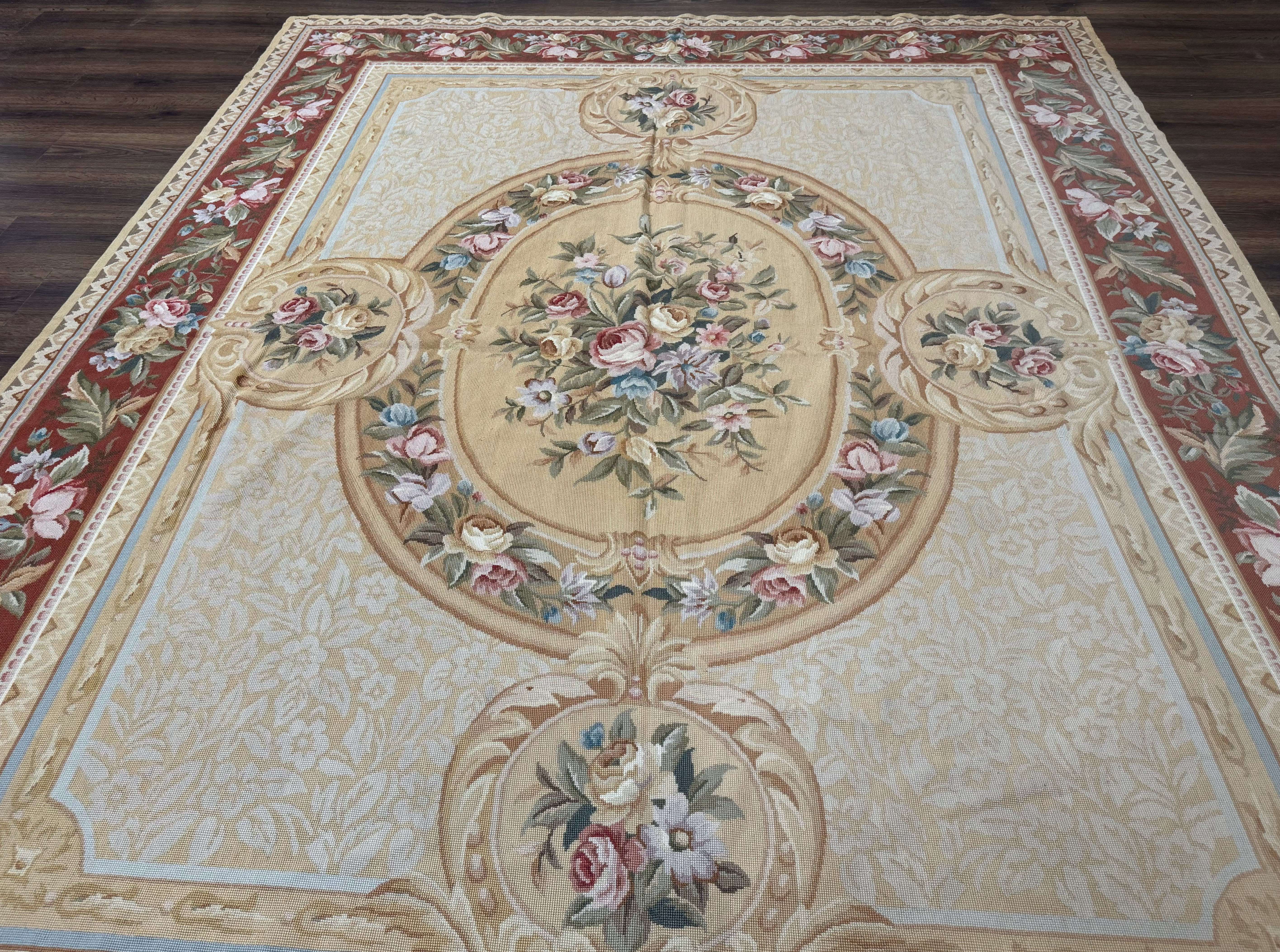 Needlepoint Rug 8x10, Aubusson Savonnerie European Carpet, Floral, Elegant - Image 12