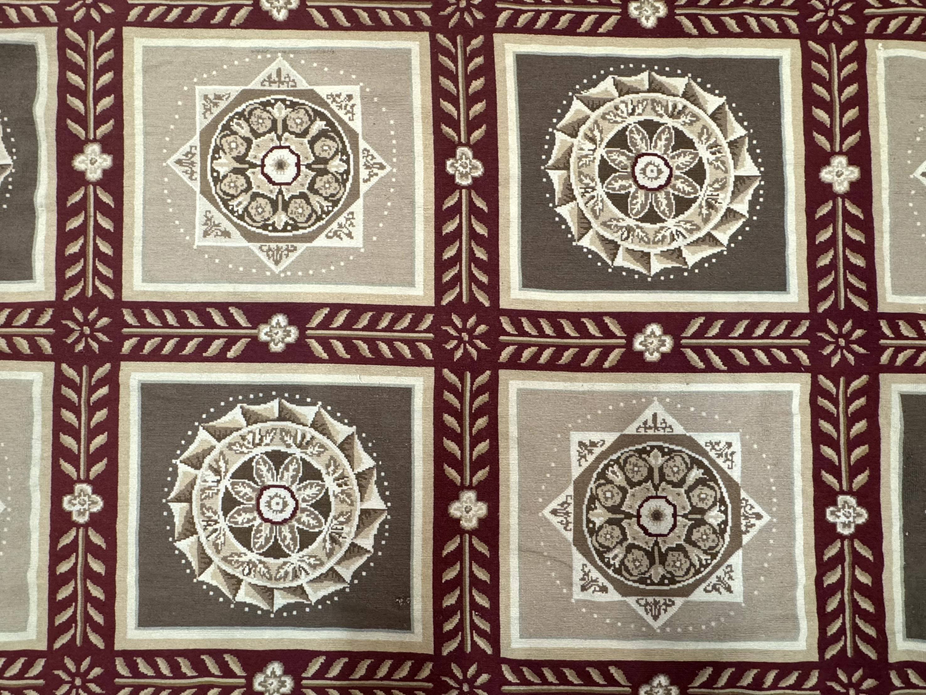 Needlepoint Rug 9x12, Panel Design, Burgundy Taupe, Elegant - Image 4