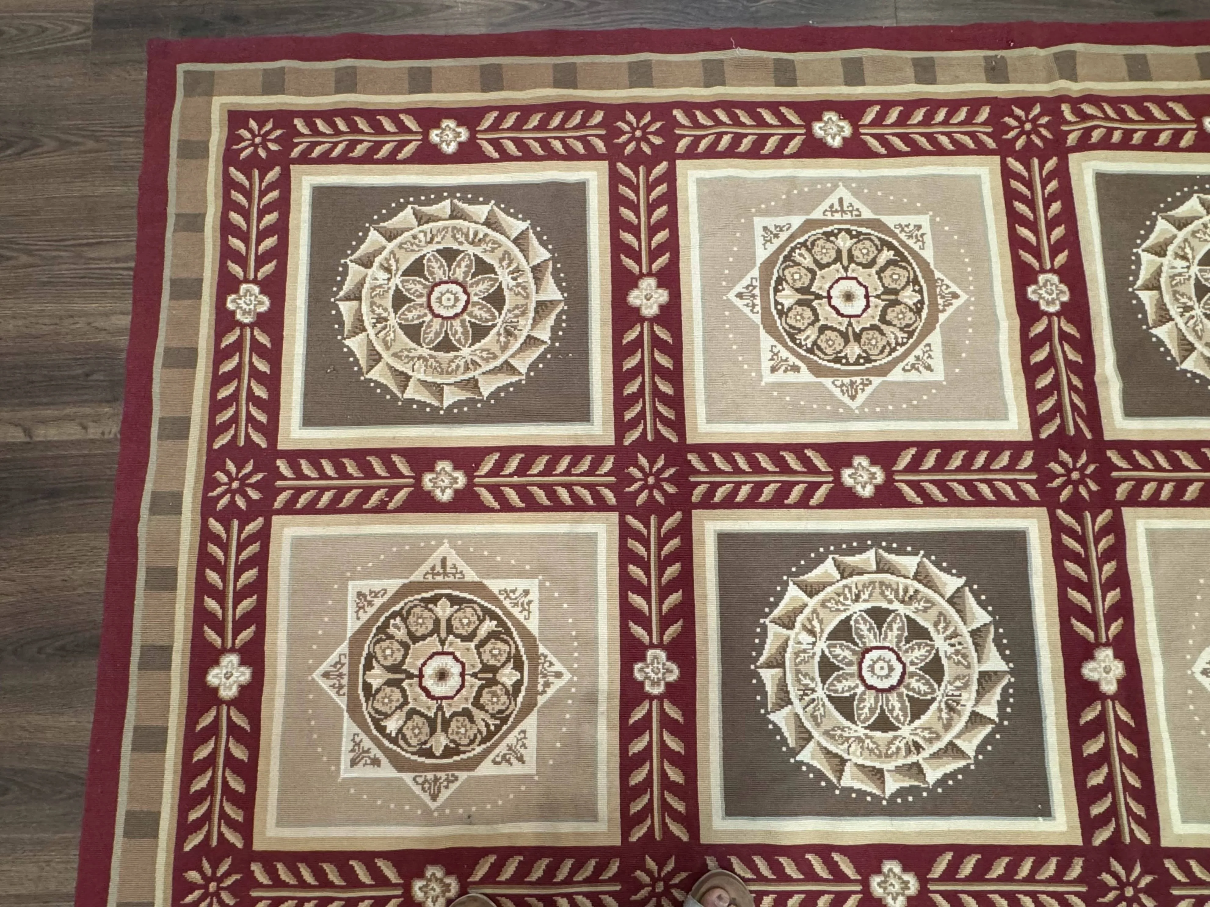 Needlepoint Rug 9x12, Panel Design, Burgundy Taupe, Elegant - Image 6