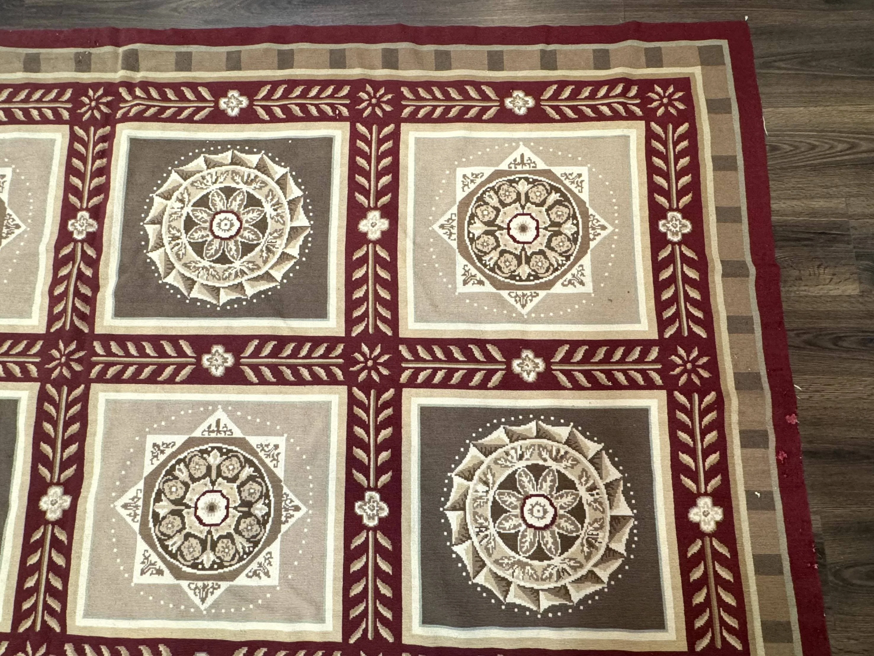 Needlepoint Rug 9x12, Panel Design, Burgundy Taupe, Elegant - Image 7