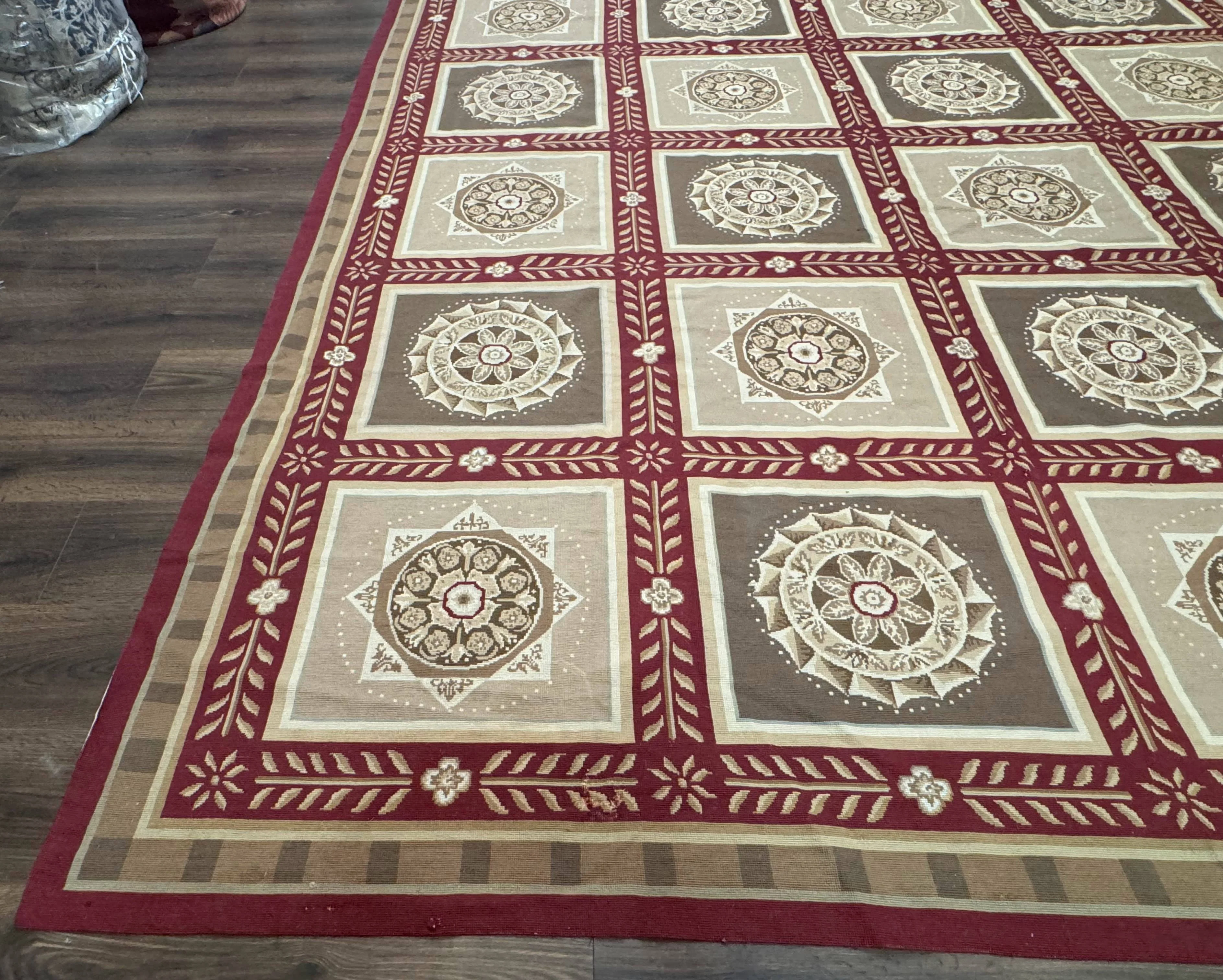 Needlepoint Rug 9x12, Panel Design, Burgundy Taupe, Elegant - Image 8