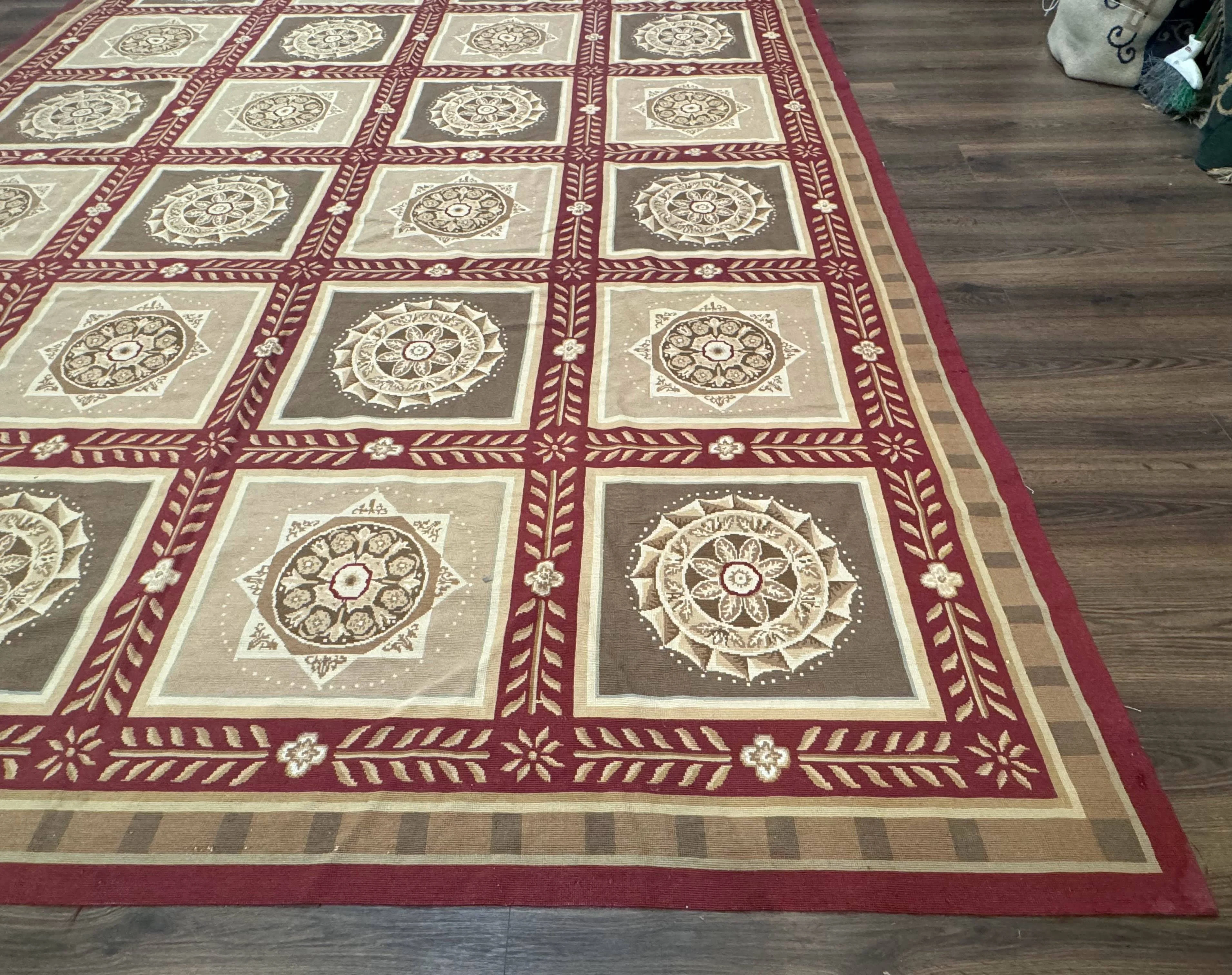 Needlepoint Rug 9x12, Panel Design, Burgundy Taupe, Elegant - Image 9