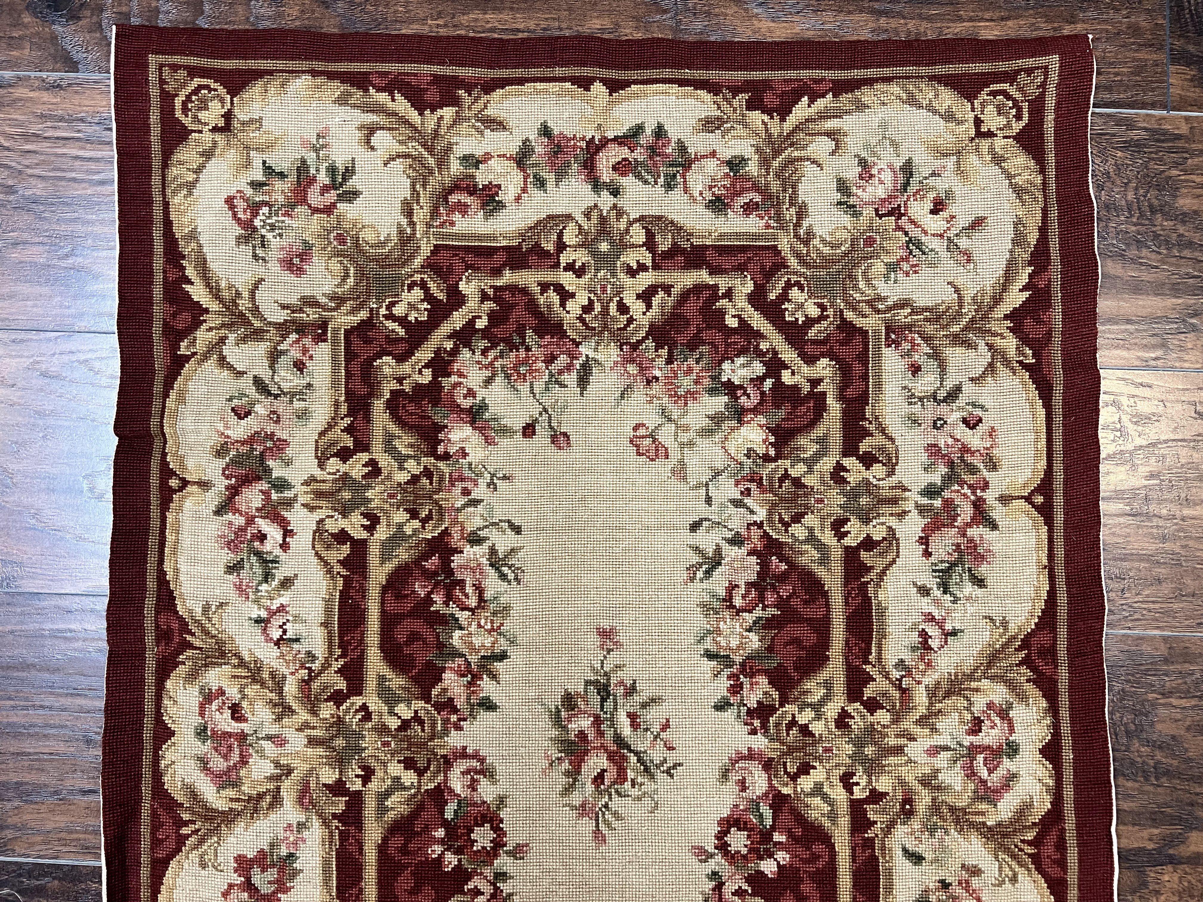 Needlepoint Runner Rug 2.5 x 10.7, Tan Runner Rug, Flatweave Runner, Aubusson European Design, Needlepoint Rug, Long Runner, Hallway Rug - Image 3