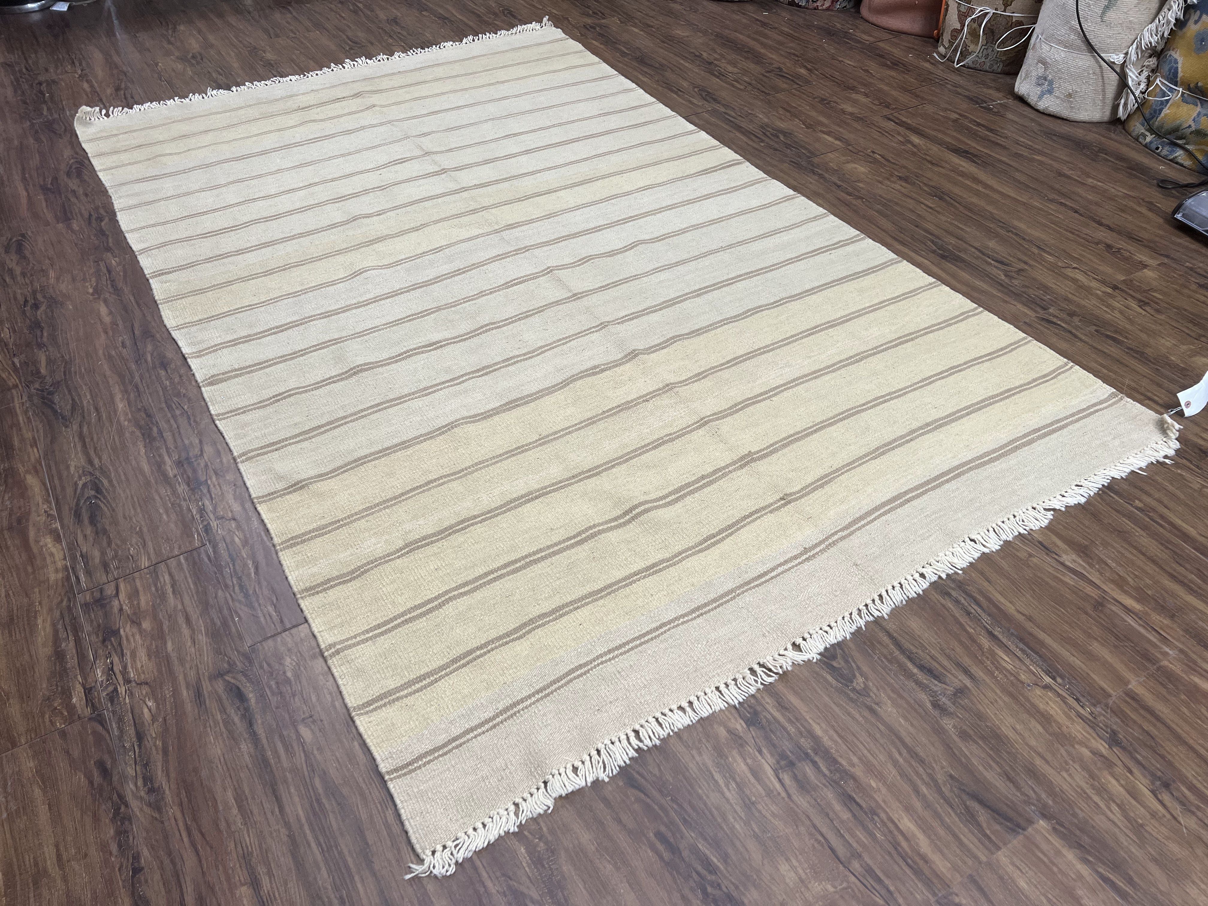 New Turkish Kilim Rug 5x8 Flatweave Carpet, Bohemian Rug, Contemporary Rug, Hand Woven, Wool Area Rug, Gray and Taupe, Striped Pattern - Image 13
