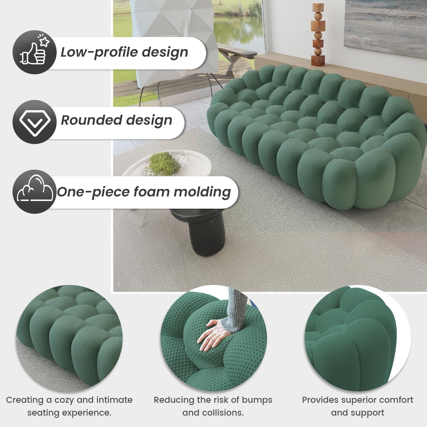Nuvé® Mitsu Modular Bouclé Cloud Sofa - Dark Green - 2 Seater Sofa - Image 5