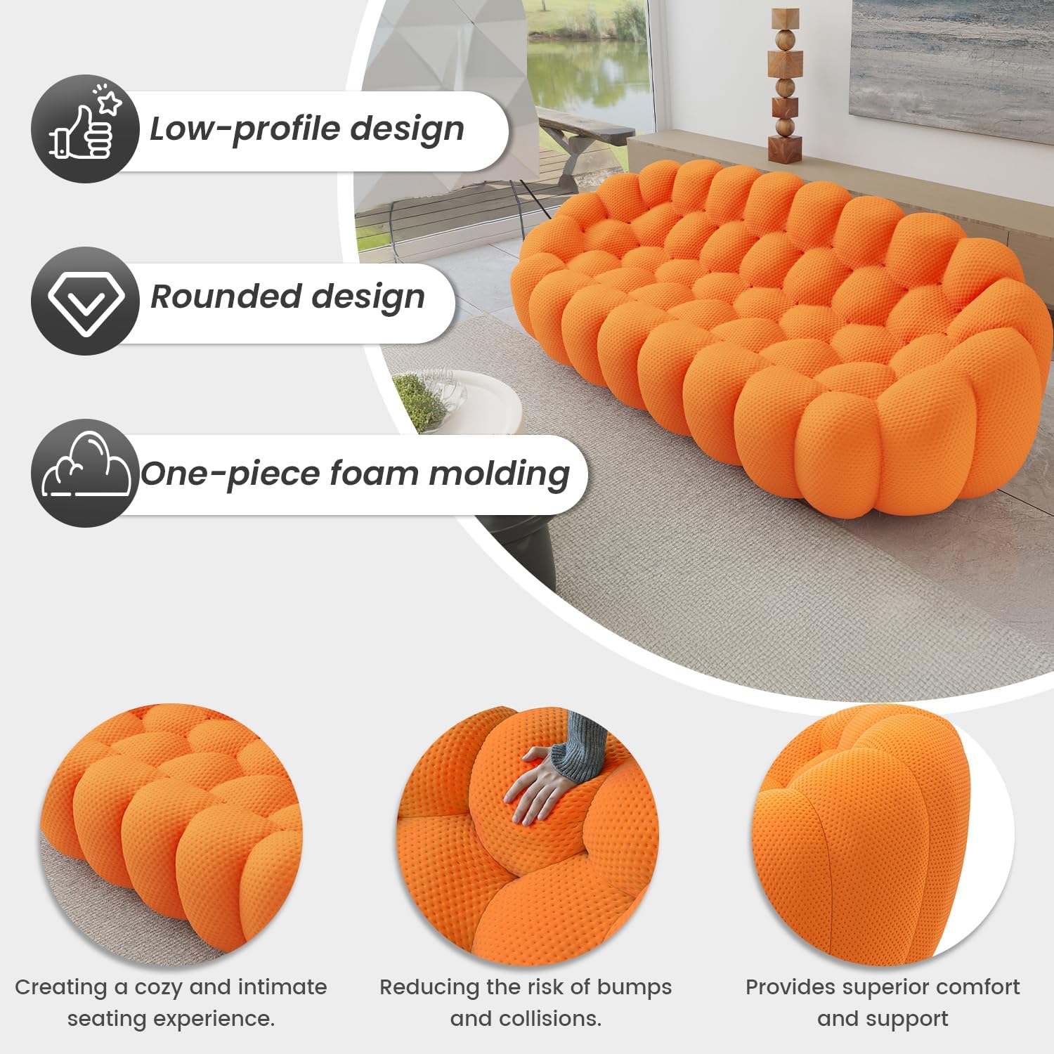 Nuvé® Mitsu Modular Bouclé Cloud Sofa - Orange - 1 + 2 + 3 Seater and Ottoman - Image 7