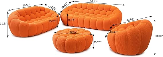 Nuvé® Mitsu Modular Bouclé Cloud Sofa - Orange - 1 + 2 + 3 Seater and Ottoman - Image 8
