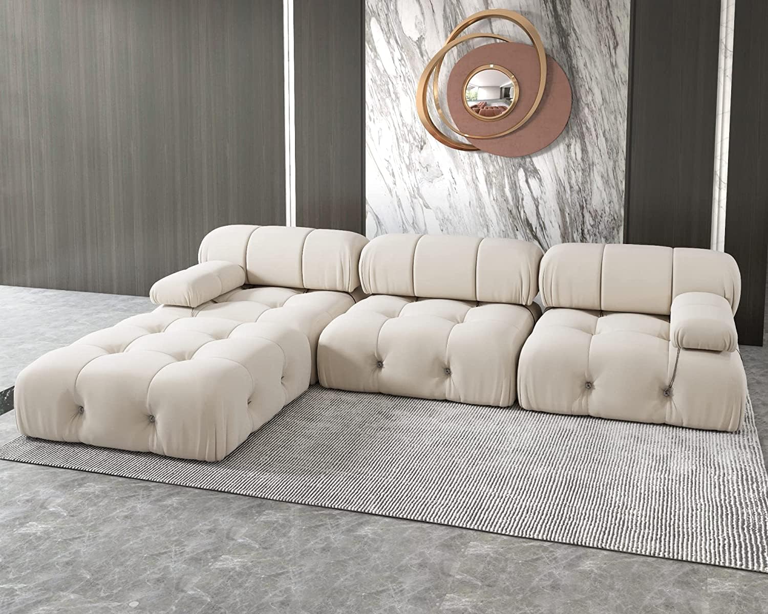 Nuvé® Takumi Velvet Modular Bouclé Cloud Sofa - Beige - 3-Seater Sofa with 1 Ottoman - Image 3