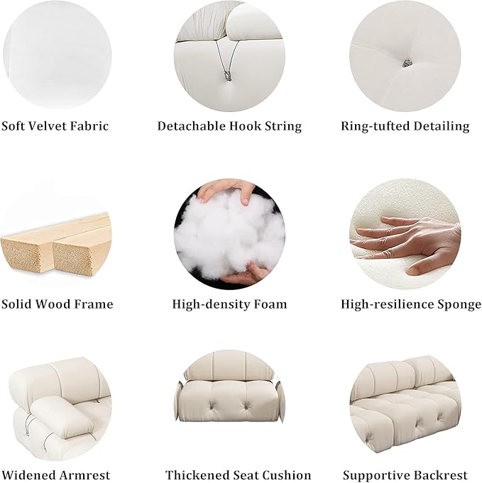 Nuvé® Takumi Velvet Modular Bouclé Cloud Sofa - Beige - 3-Seater Sofa with 1 Ottoman - Image 5
