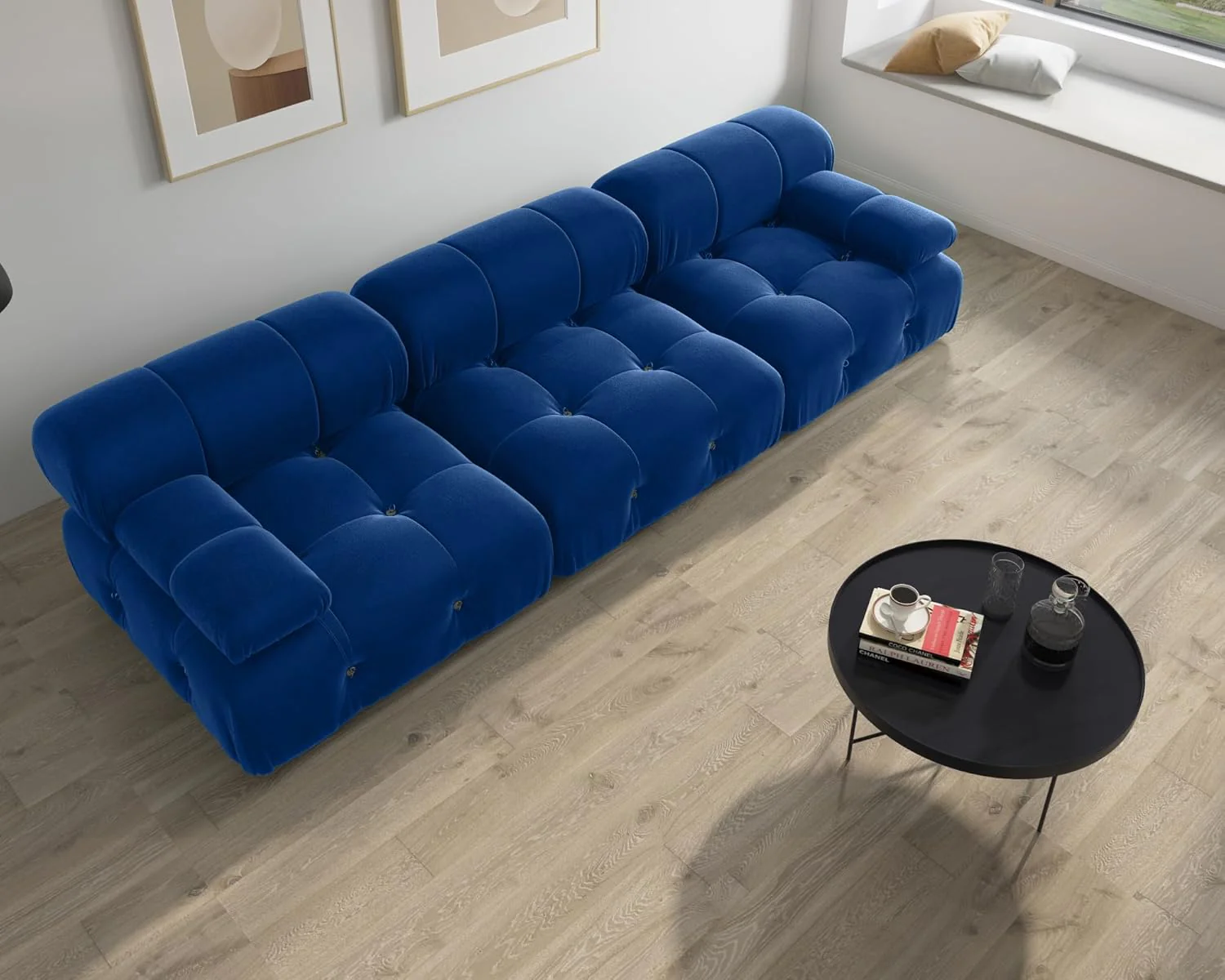 Nuvé® Takumi Velvet Modular Bouclé Cloud Sofa - Blue - 3 Seater Sofa - Image 5