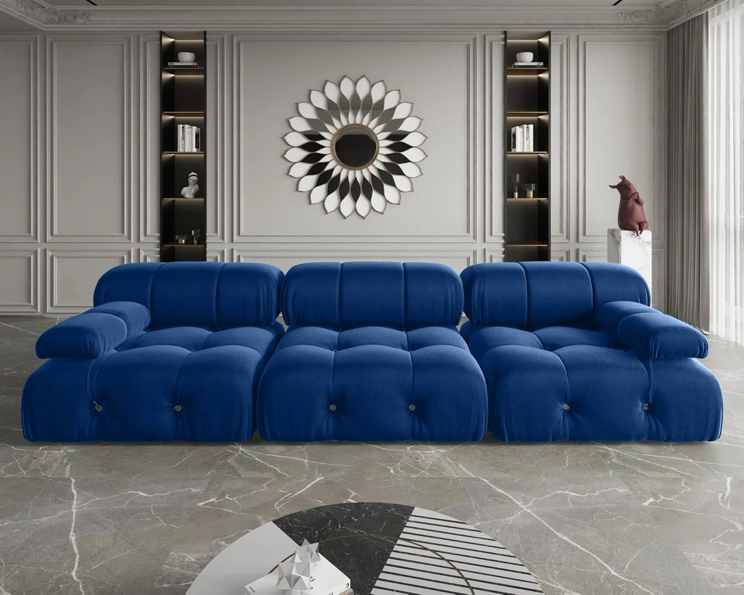 Nuvé® Takumi Velvet Modular Bouclé Cloud Sofa - Blue - 3 Seater Sofa - Image 6
