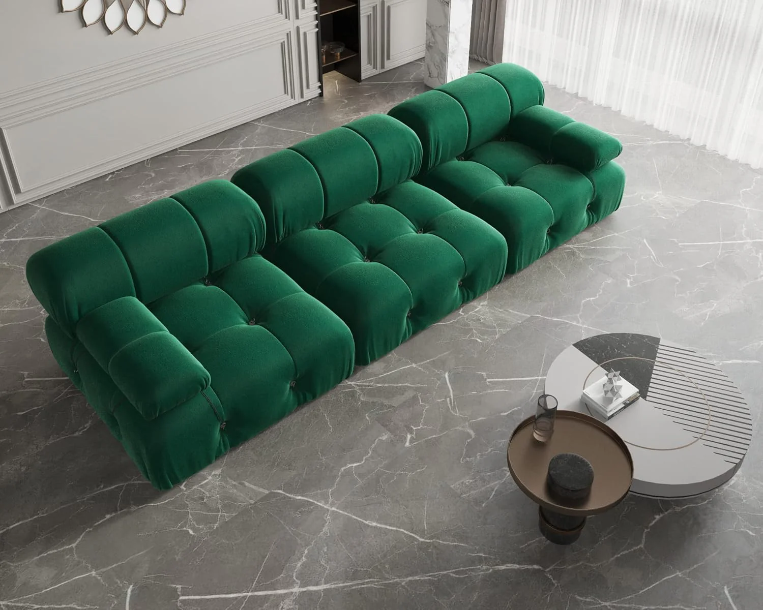 Nuvé® Takumi Velvet Modular Bouclé Cloud Sofa - Green - 3 Seater Sofa - Image 4
