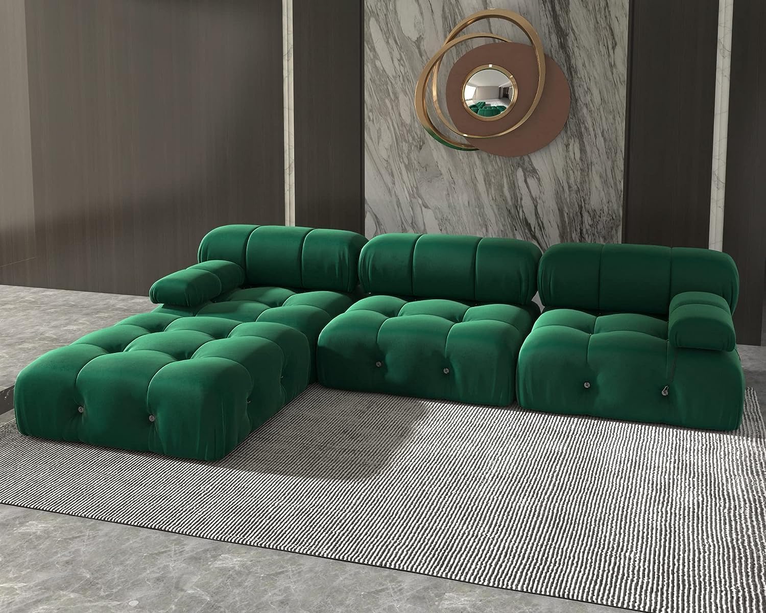 Nuvé® Takumi Velvet Modular Bouclé Cloud Sofa - Green - 3-Seater Sofa with 1 Ottoman - Image 4