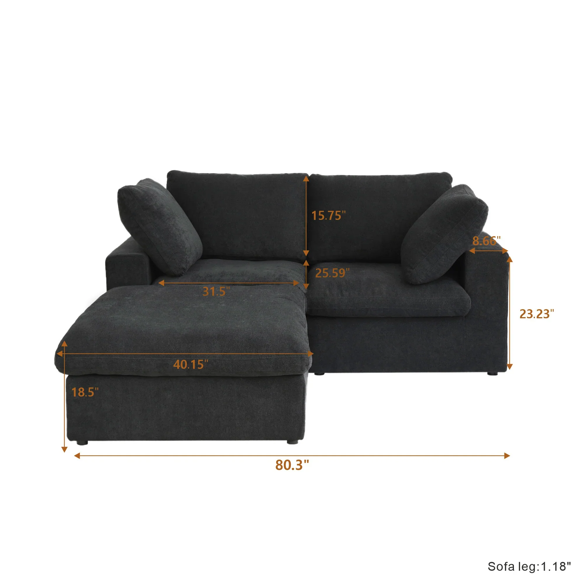 Nuvé® Solace Modular Bouclé Cloud Sofa - Obsidian Black - 2-Seater Sectional Sofa with Ottoman - Image 9