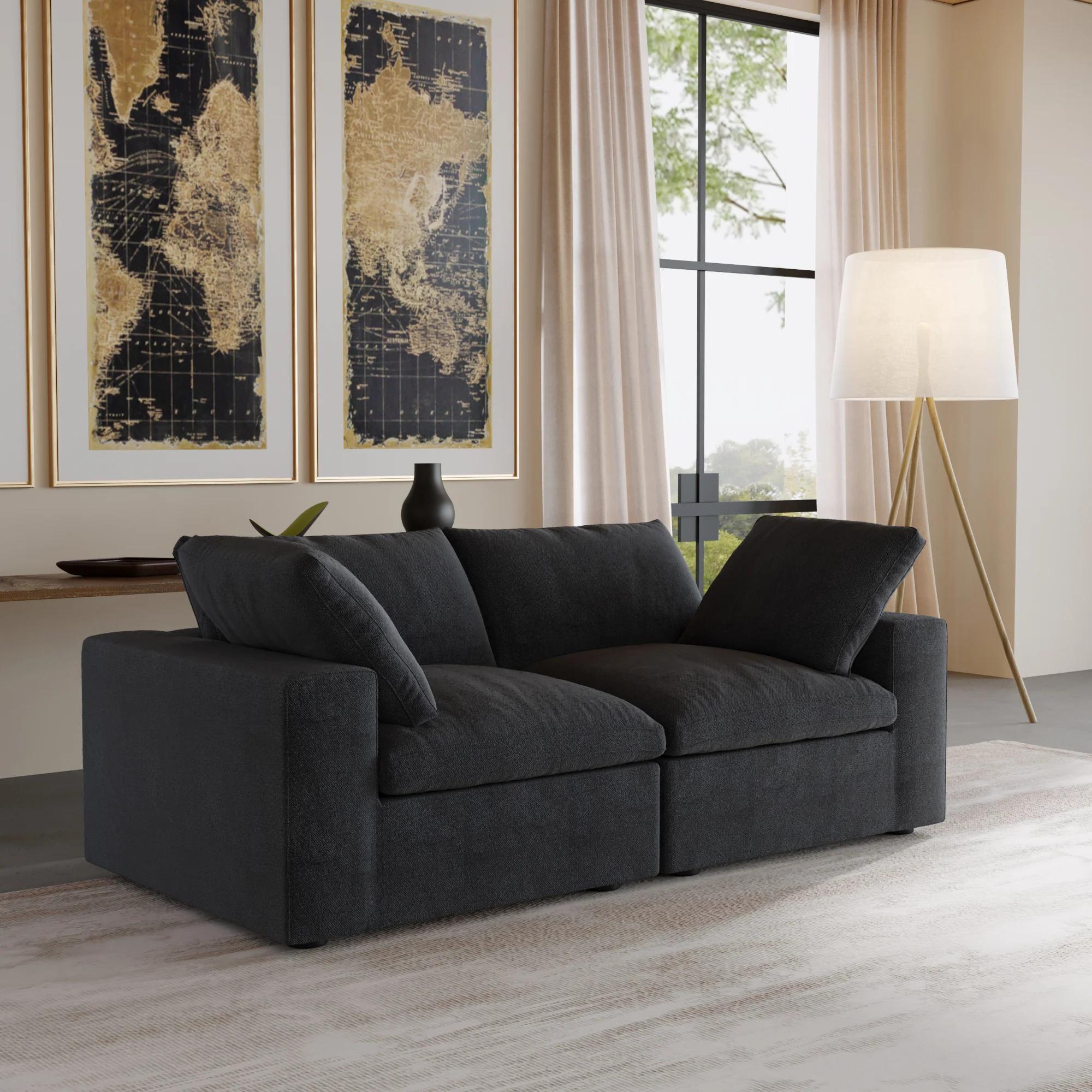 Nuvé® Solace Modular Bouclé Cloud Sofa - Obsidian Black - 2-Seater Sofa - Image 4