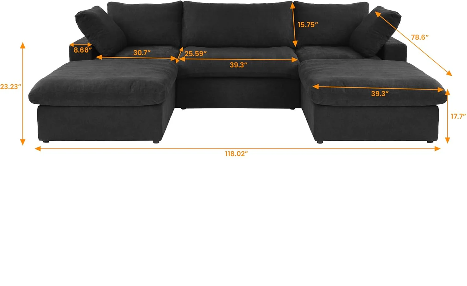 Nuvé® Solace Modular Bouclé Cloud Sofa - Obsidian Black - 3-Seater Sectional Sofa with 2 Ottomans - Image 7