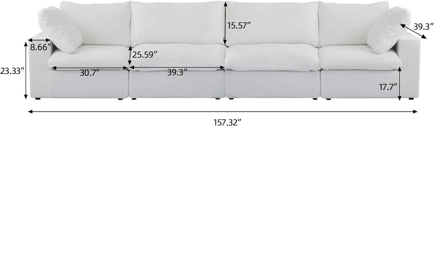 Nuvé® Solace Modular Bouclé Cloud Sofa - Snow White - 4-Seater Sofa - Image 7
