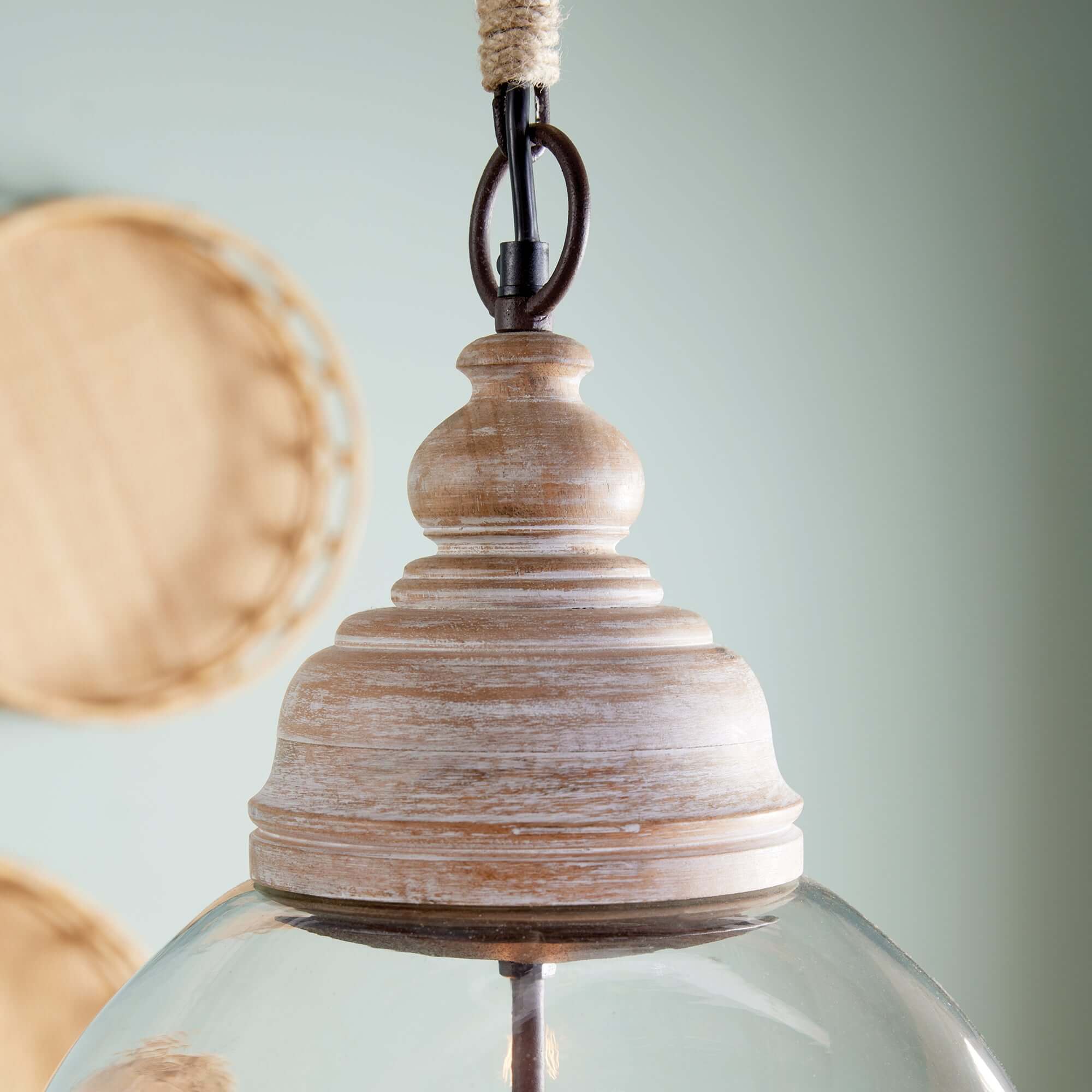 Oversized Glass Cloche Pendant Light with Wood Accent - Image 2