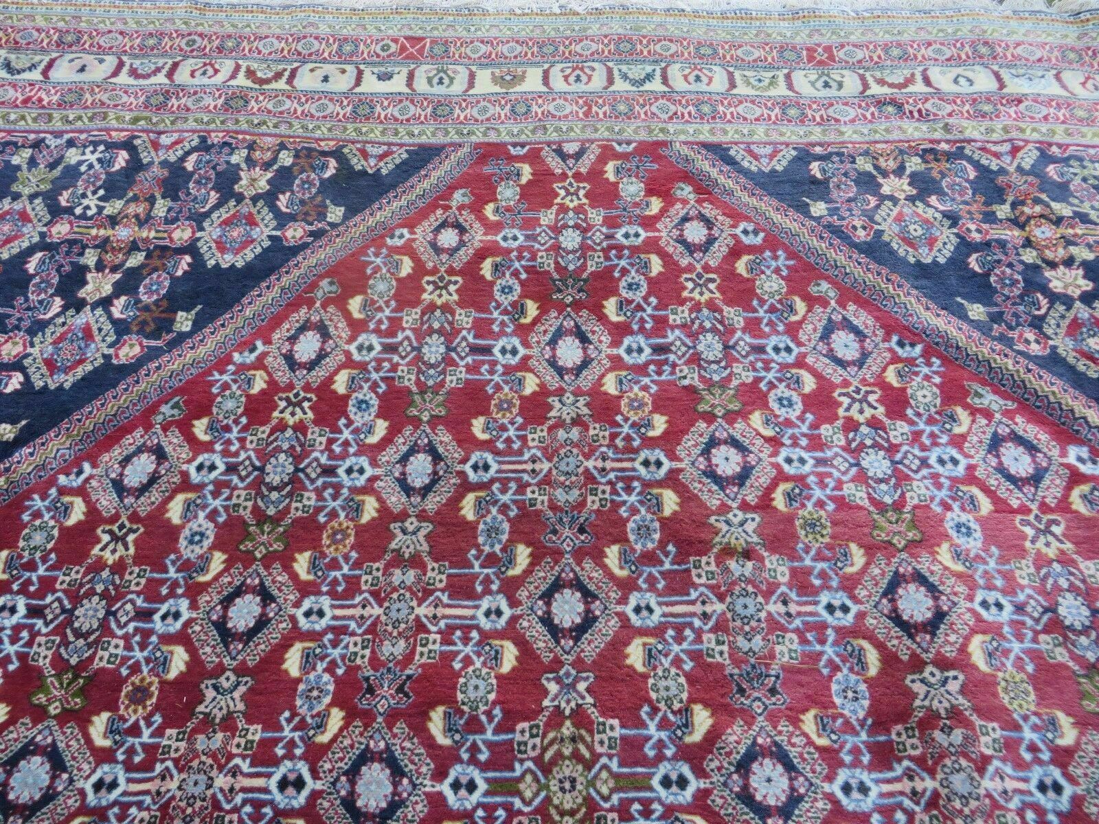 Oversized Persian Shiraz Tribal Rug 13x19, Palace Sized Oriental Carpet, Handmade Hand-Knotted X Large Rug, Red Blue Cream, Allover Herati Pattern - Image 12