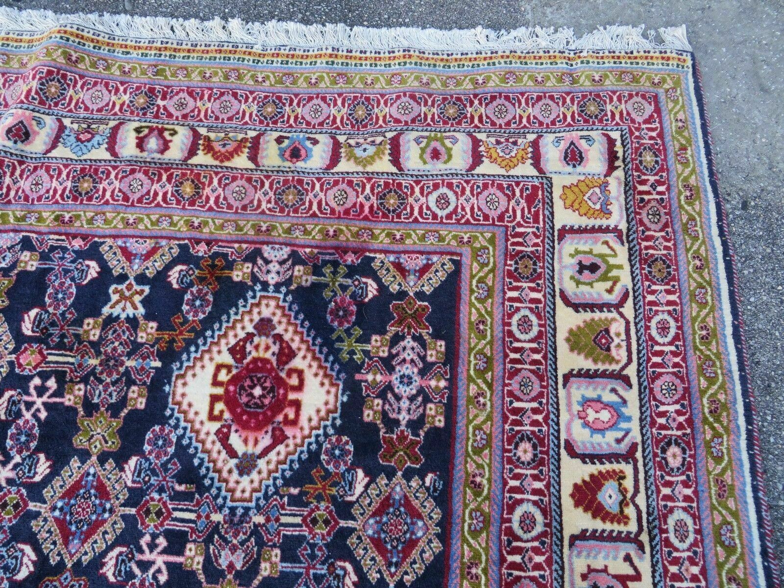 Oversized Persian Shiraz Tribal Rug 13x19, Palace Sized Oriental Carpet, Handmade Hand-Knotted X Large Rug, Red Blue Cream, Allover Herati Pattern - Image 7