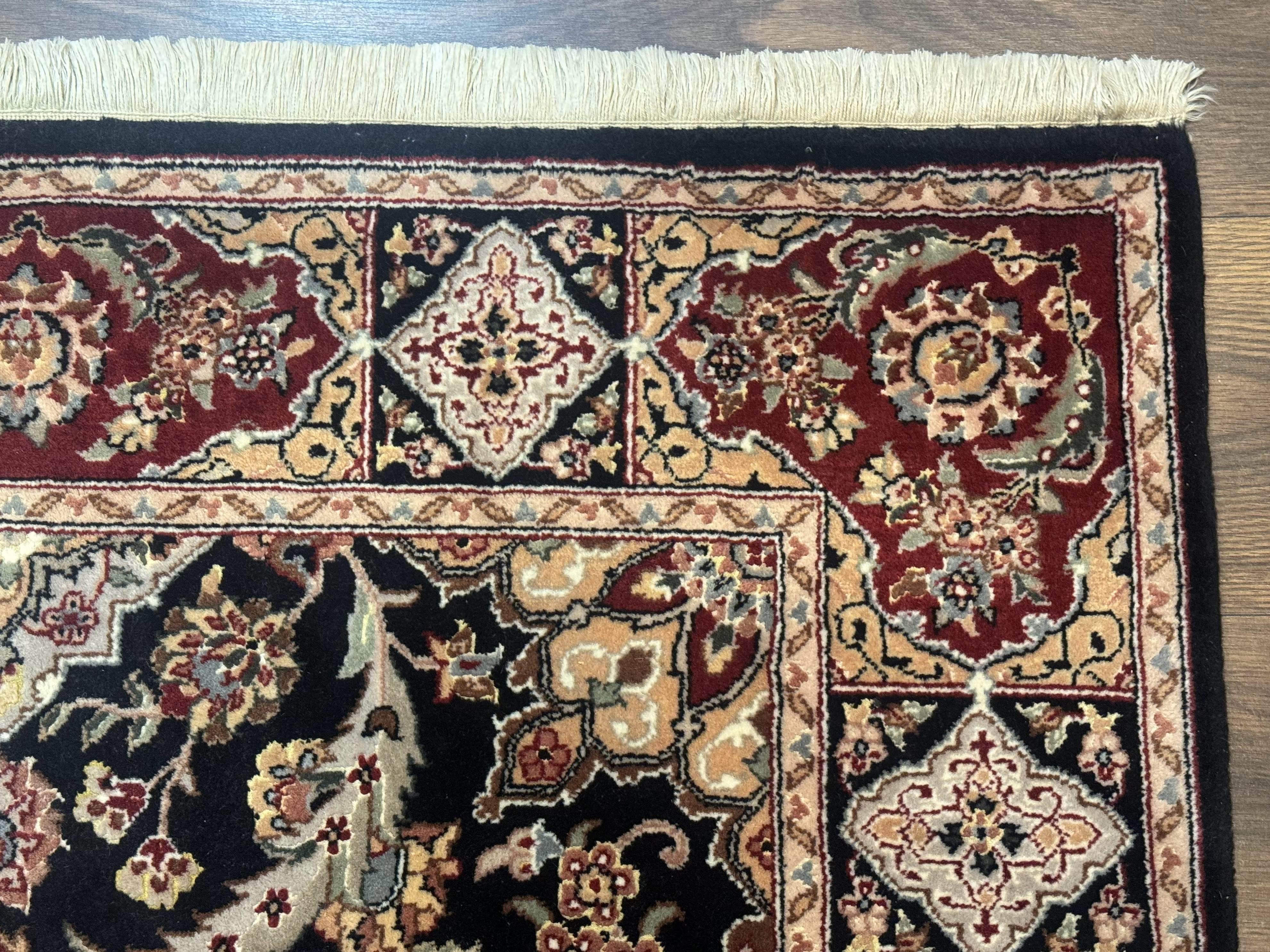 Pak Persian Rug 4x6, Black and Burgundy, Floral Allover, Wool and Silk - Image 7