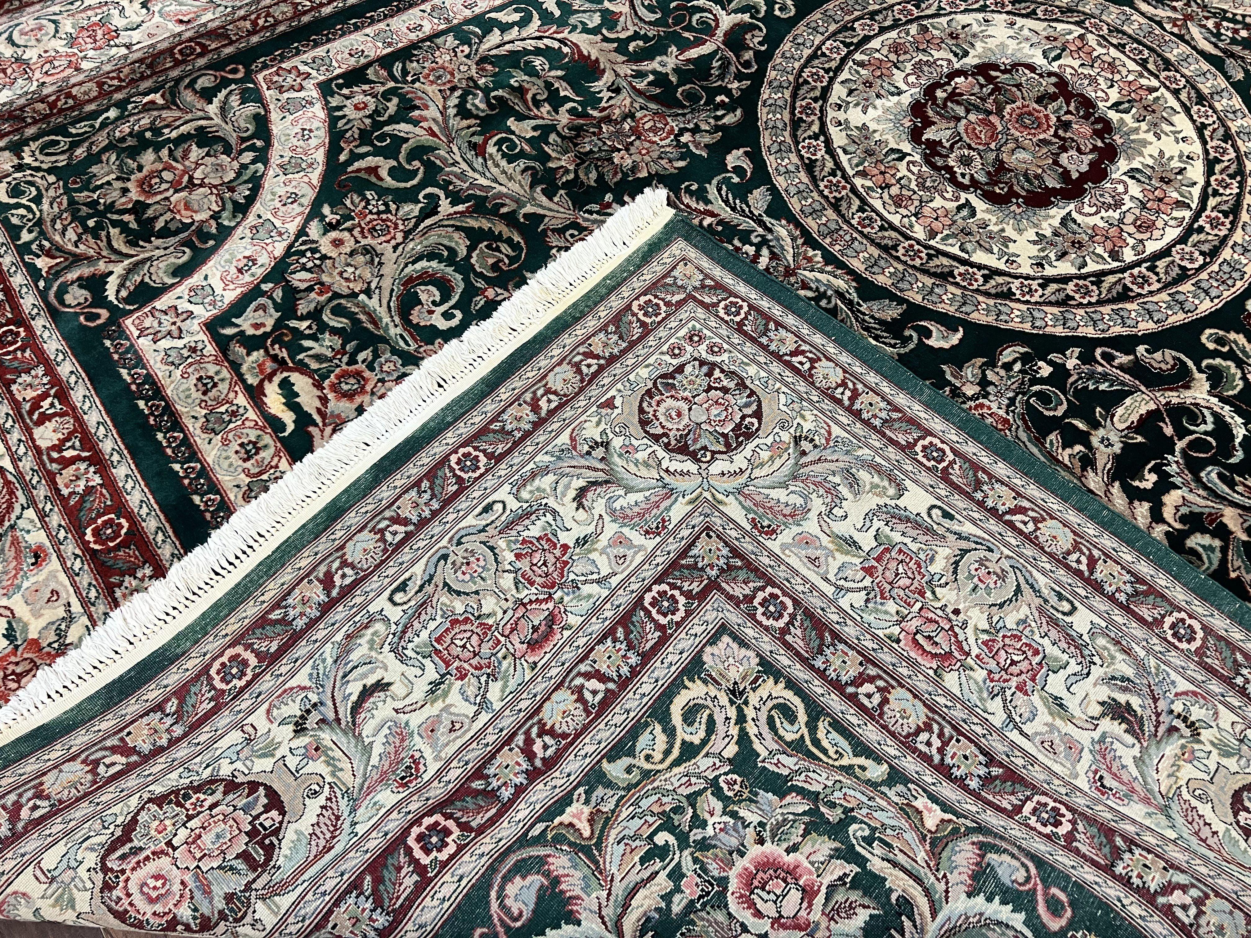 Pak Persian Rug 9x12, Dark Green and Cream, Floral Medallion, Elegant Handmade Wool Carpet 9 x 12 - Image 11