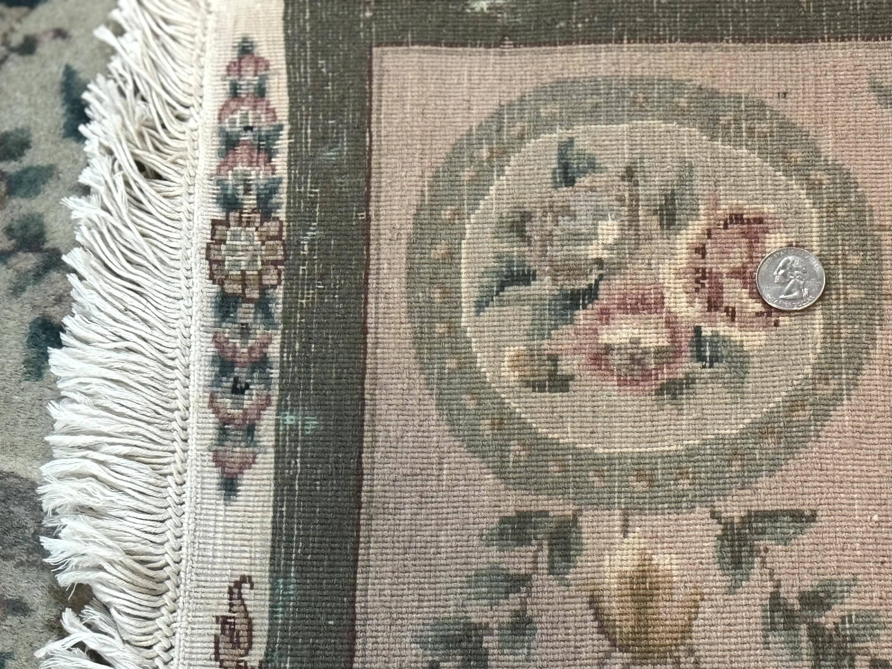 Pak Persian Rug 9x12, Wool with Silk Highlights, European Design, Floral, Green - Image 10