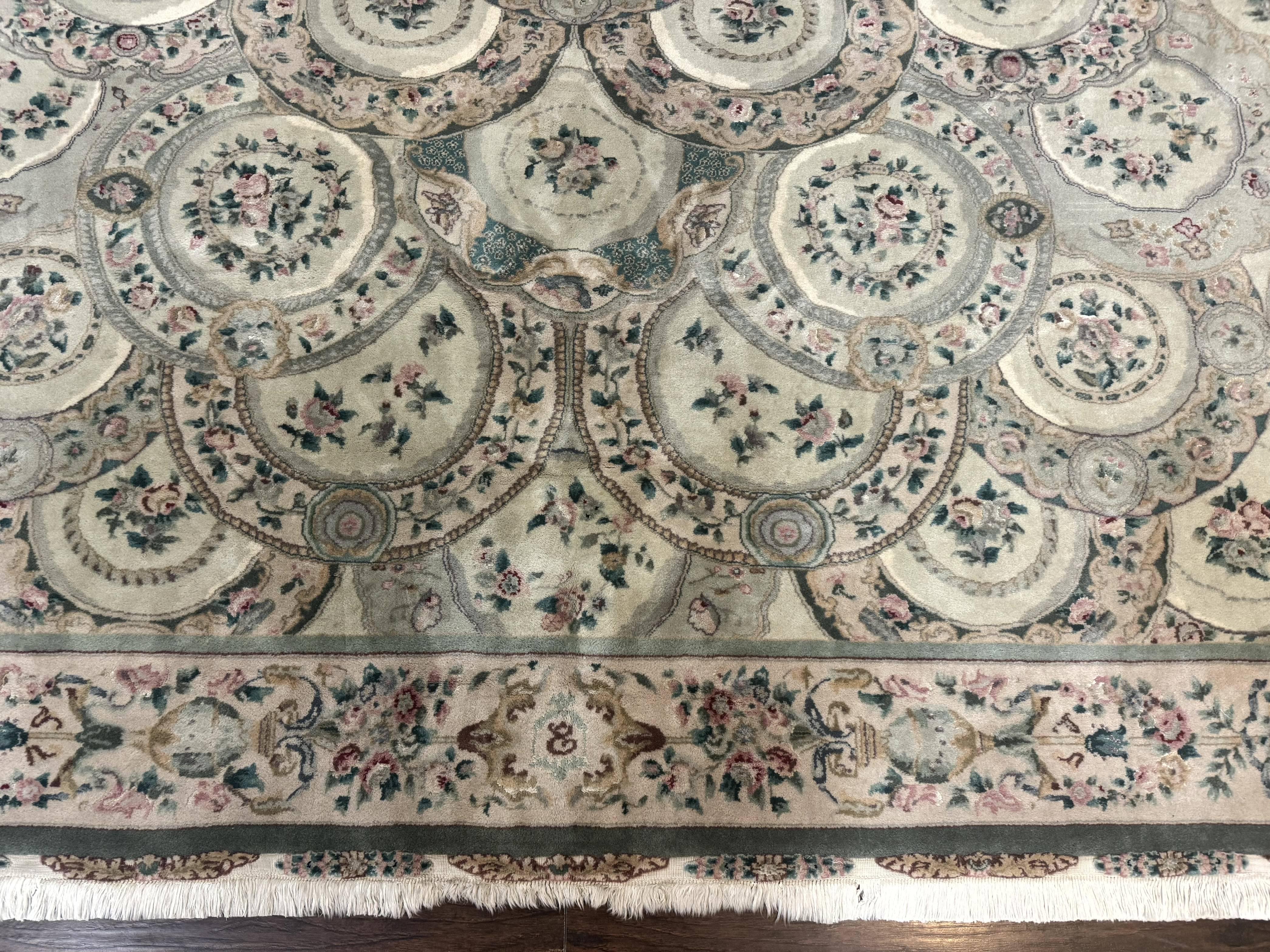 Pak Persian Rug 9x12, Wool with Silk Highlights, European Design, Floral, Green - Image 5