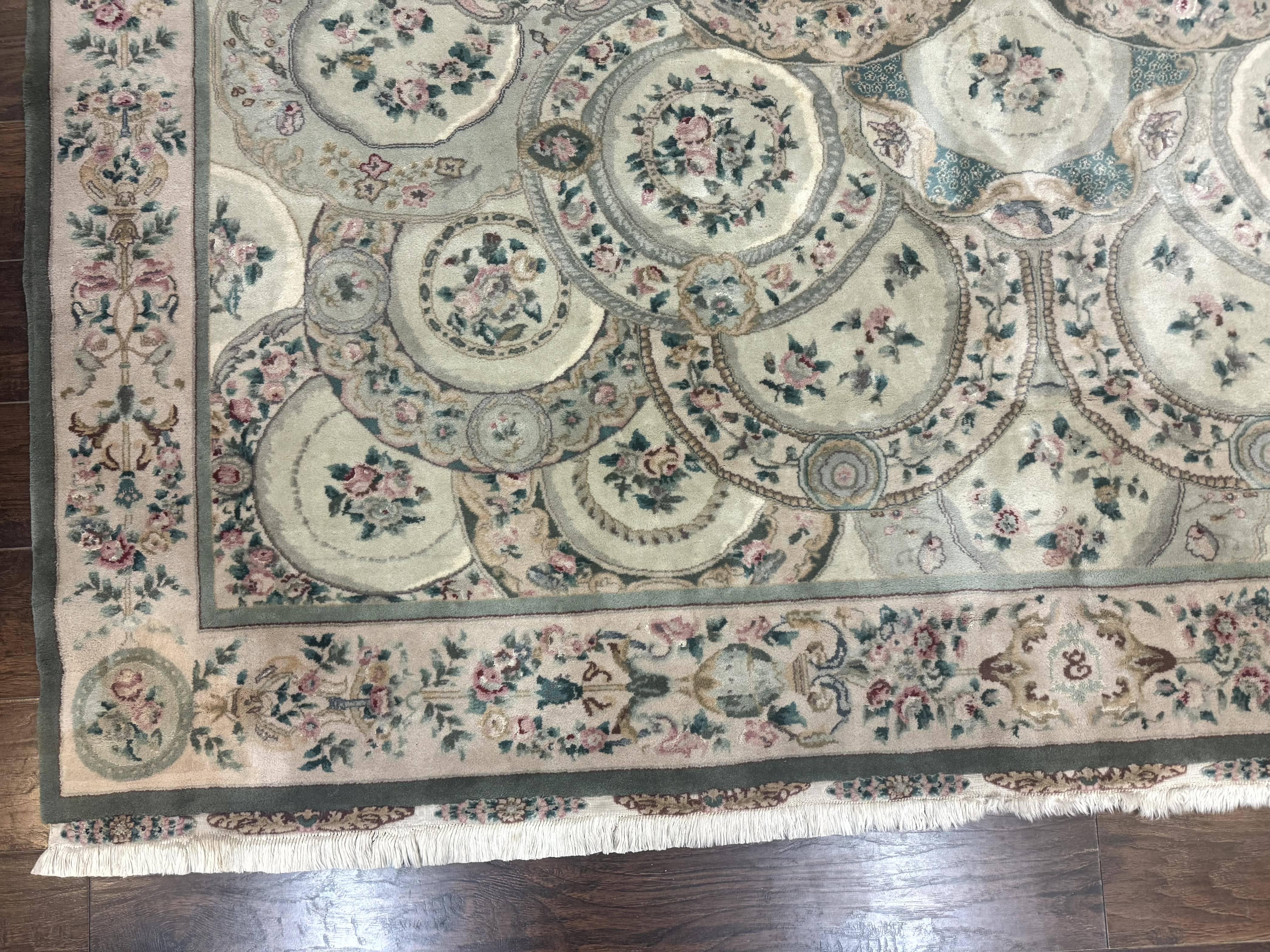Pak Persian Rug 9x12, Wool with Silk Highlights, European Design, Floral, Green - Image 8