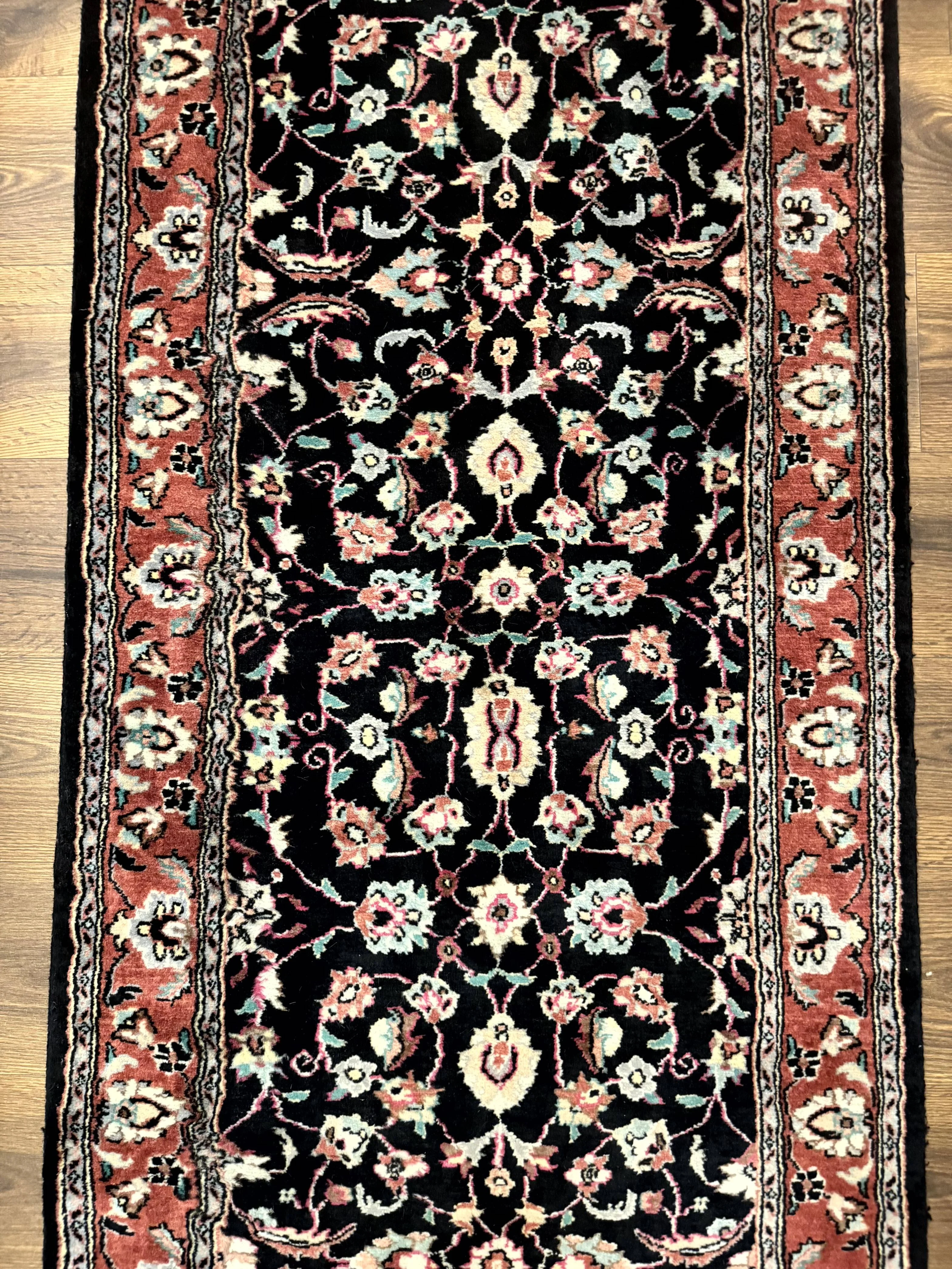 Pak Persian Runner Rug 2.8 x 10, Dark Blue, Floral Allover, Wool - Image 4