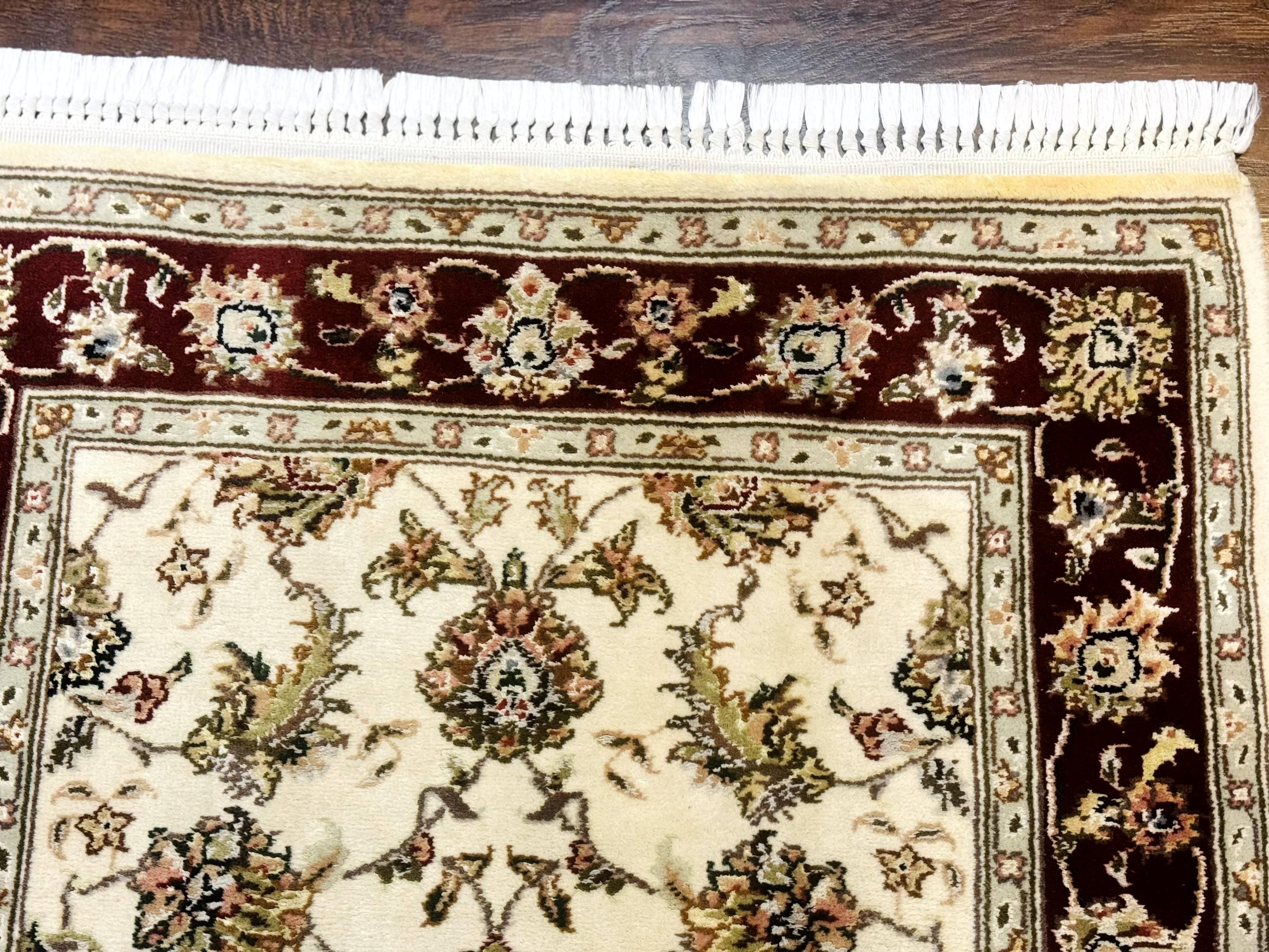 Pak Persian Runner Rug 2.8 x 8, Handmade Vintage Carpet, Beige and Maroon, Wool and Silk Highlights - Image 7