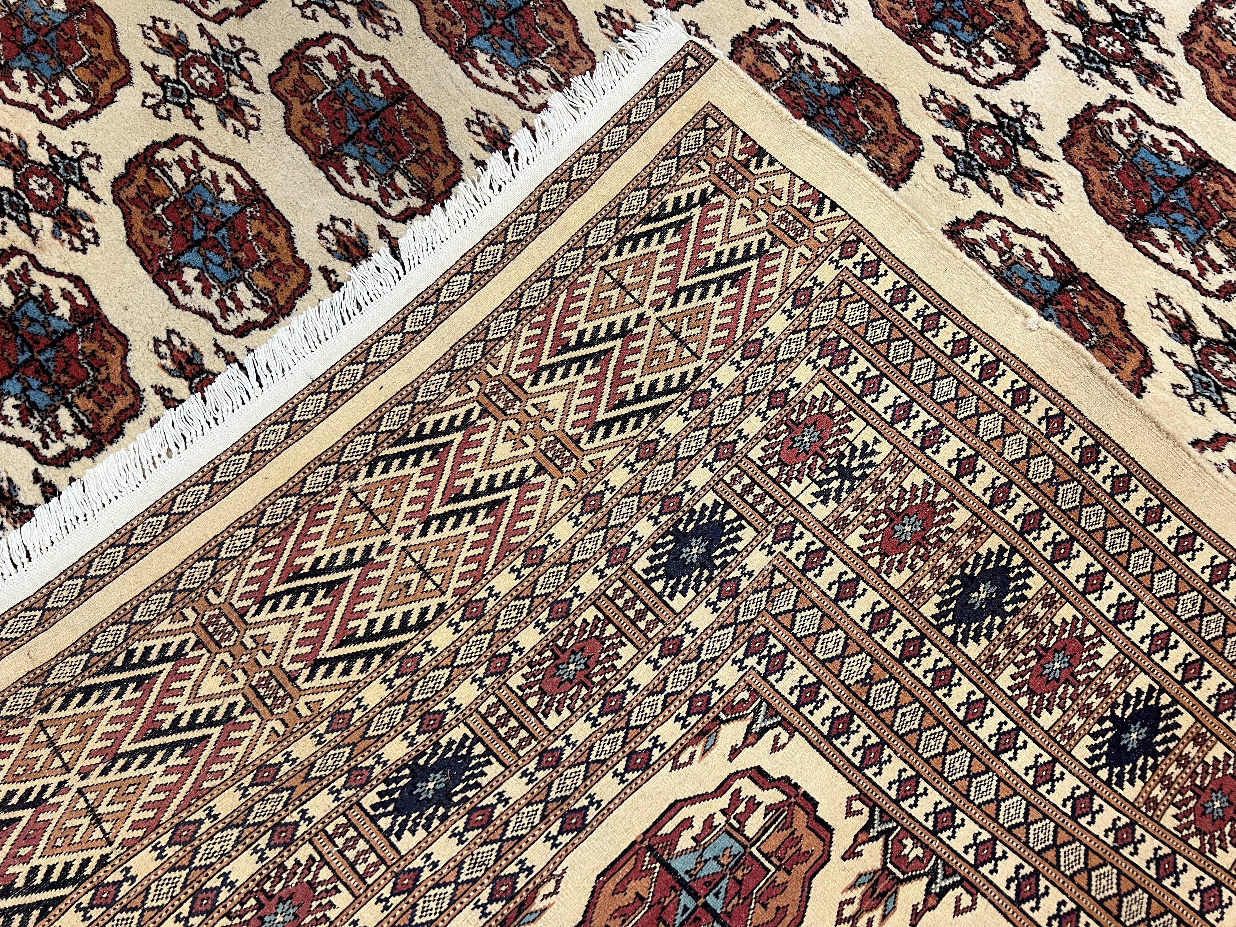 Pakistani Bokhara Rug 8x10, Wool Turkoman Carpet, Ivory/Cream - Image 10