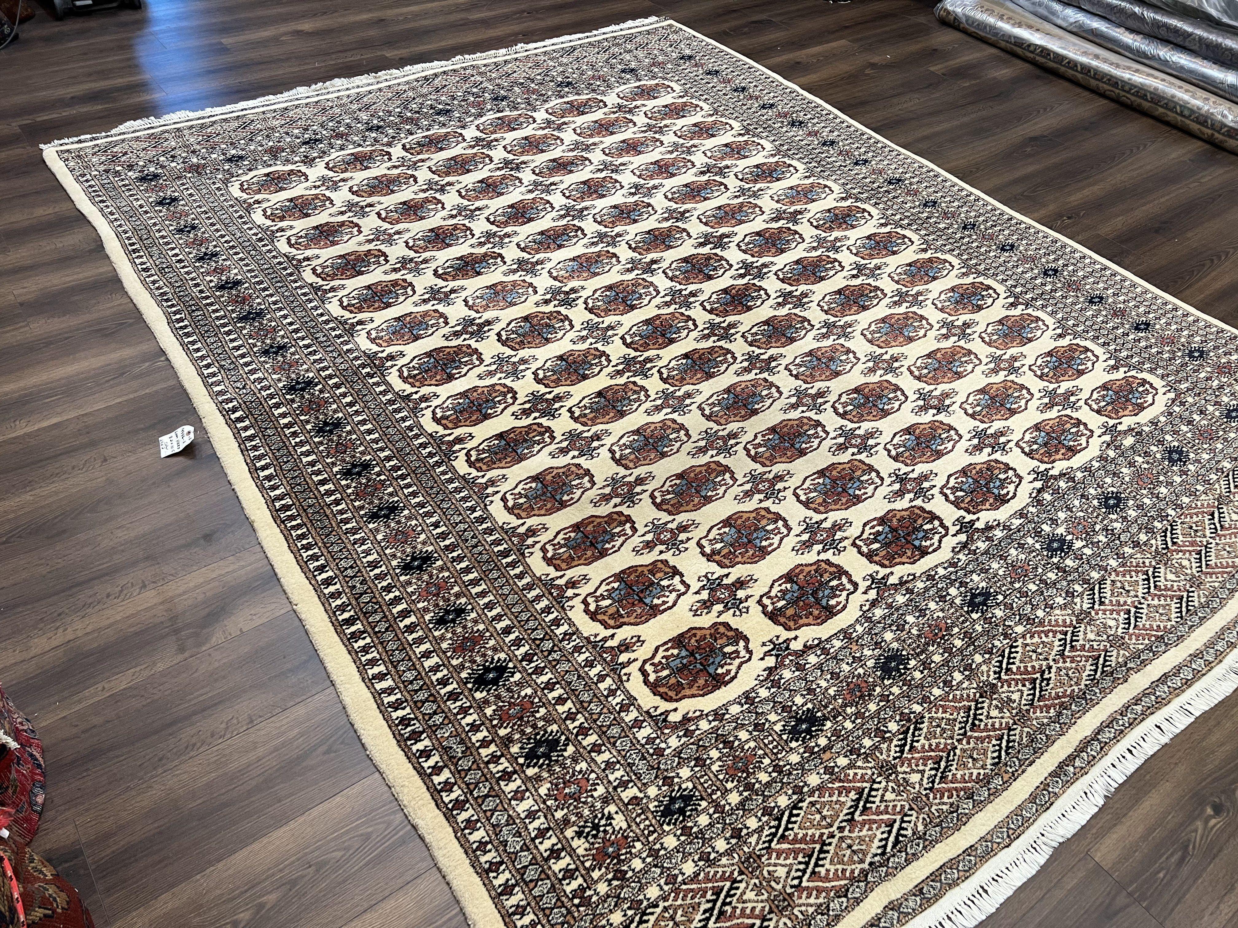 Pakistani Bokhara Rug 8x10, Wool Turkoman Carpet, Ivory/Cream - Image 12