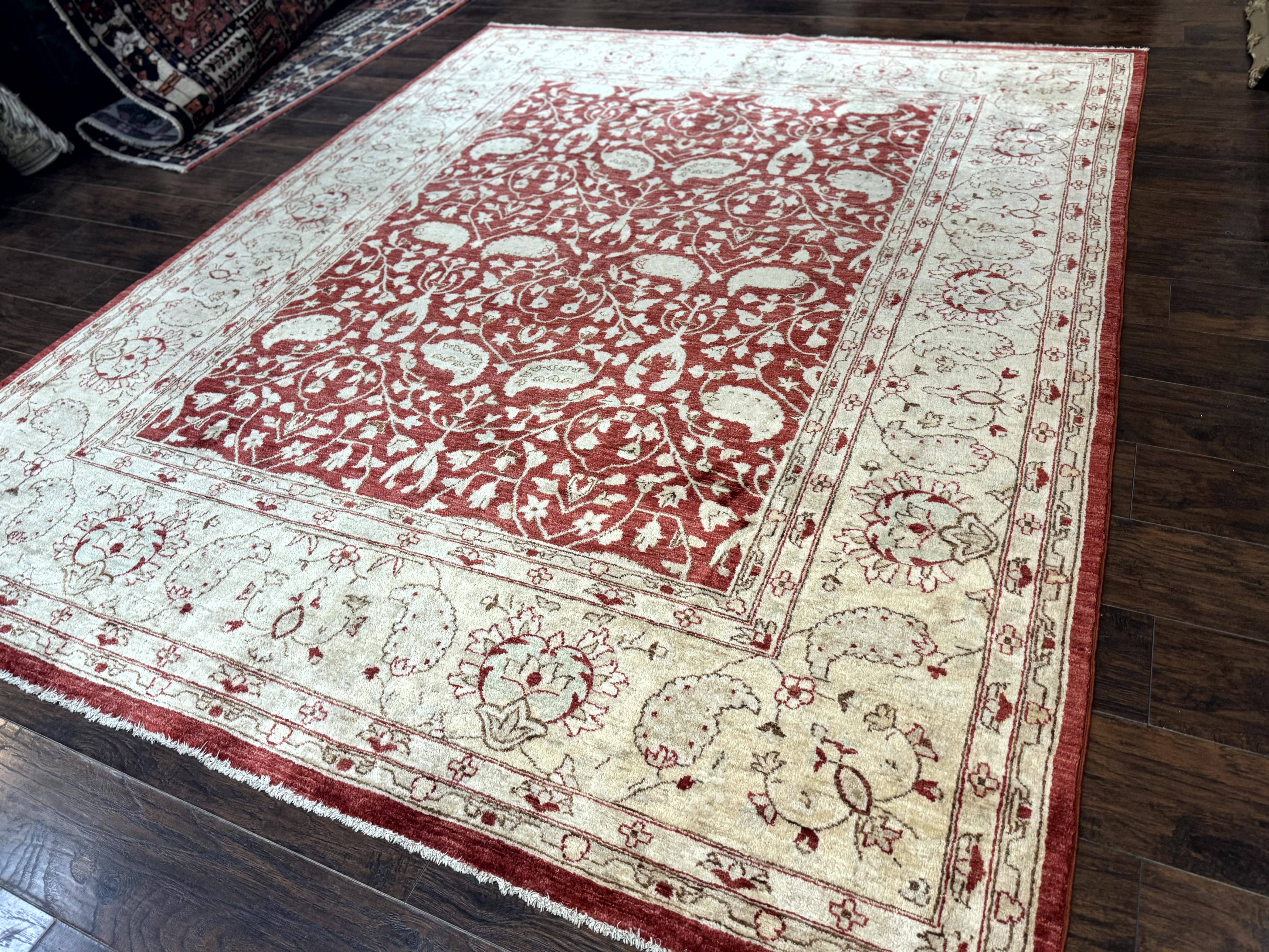 Pakistani Chobi Rug 8x10, Red, Handmade - Image 3