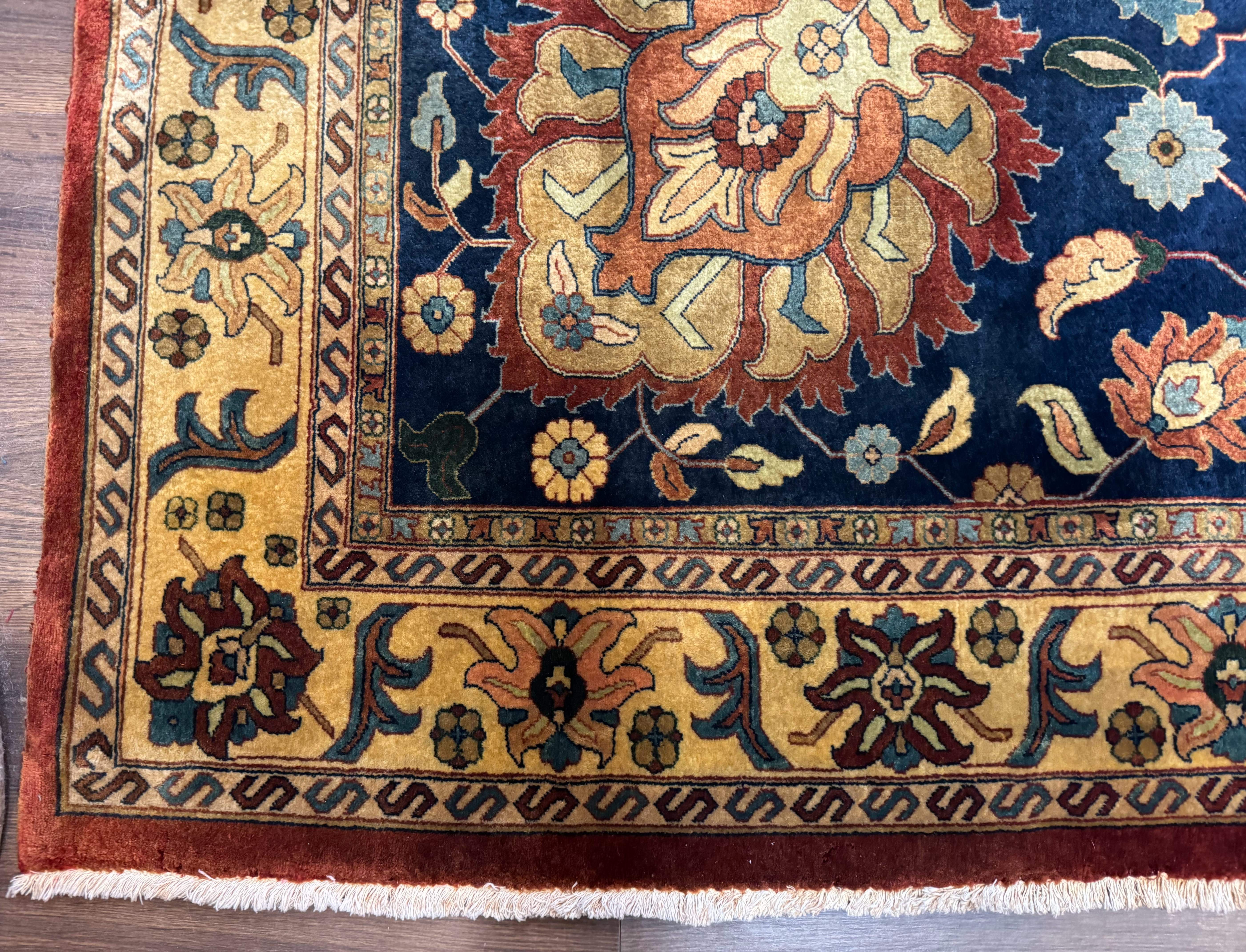 Palace Size Indo Persian Rug 12x15, Sultanabad Mahal Carpet, Red Navy Blue, Fine 210 KPSI - Image 8