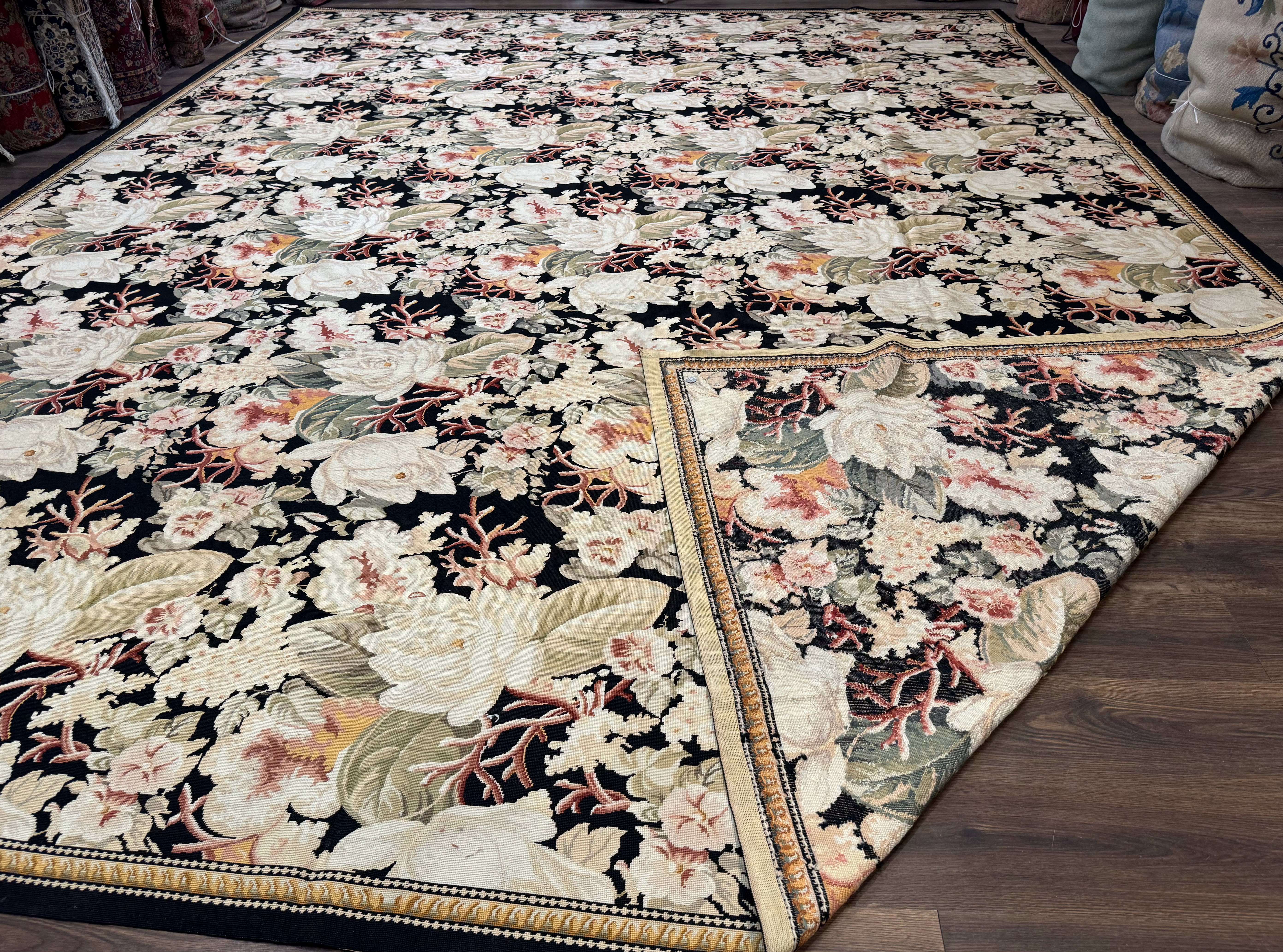 Palace Size Needlepoint Rug 13x17, Extra Large Wool Floral Handmade Carpet, European Design, Botanical - Image 11