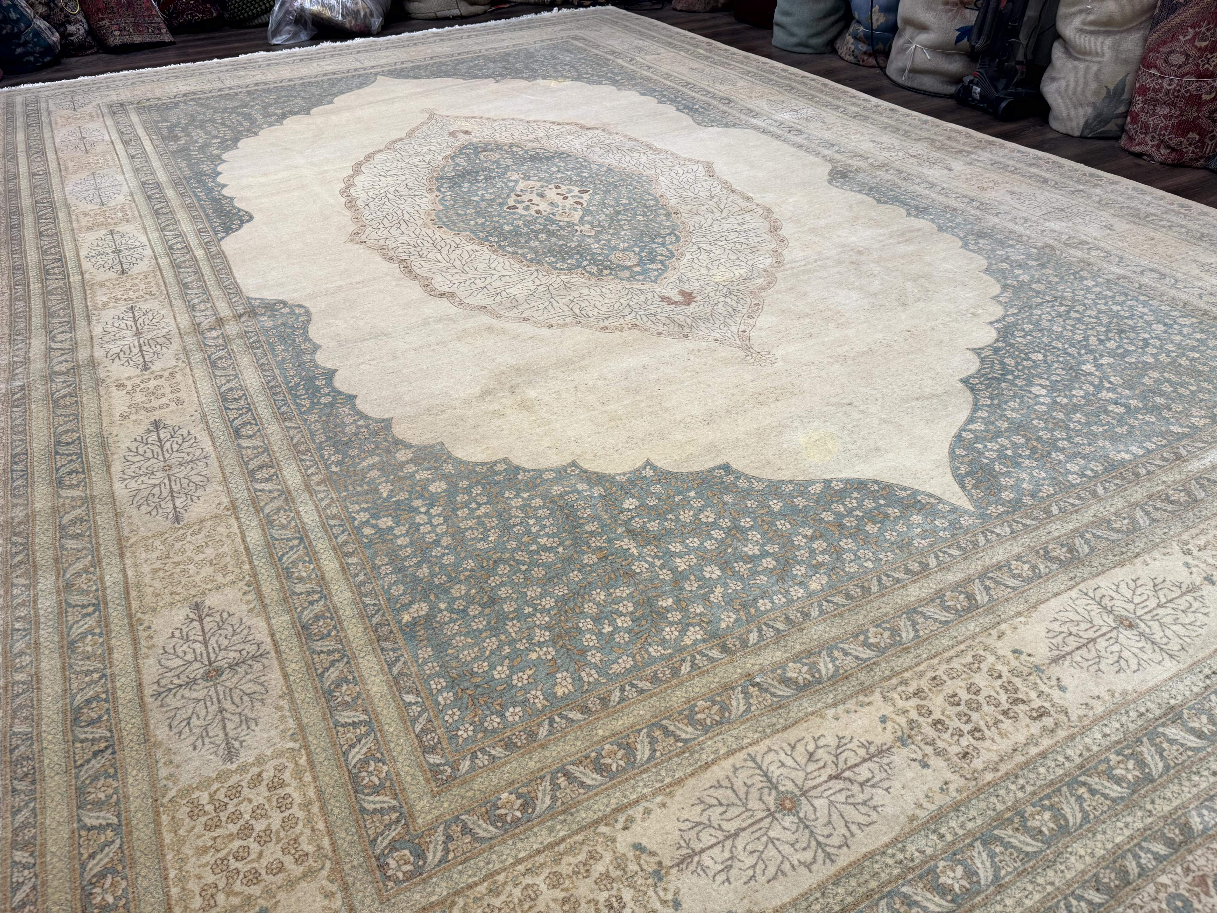 Palace Size Pak Persian Rug 12x18, Haji Jalili Design, Pakistani Carpet, Oat and Light Blue, Fine 260 KPSI - Image 11