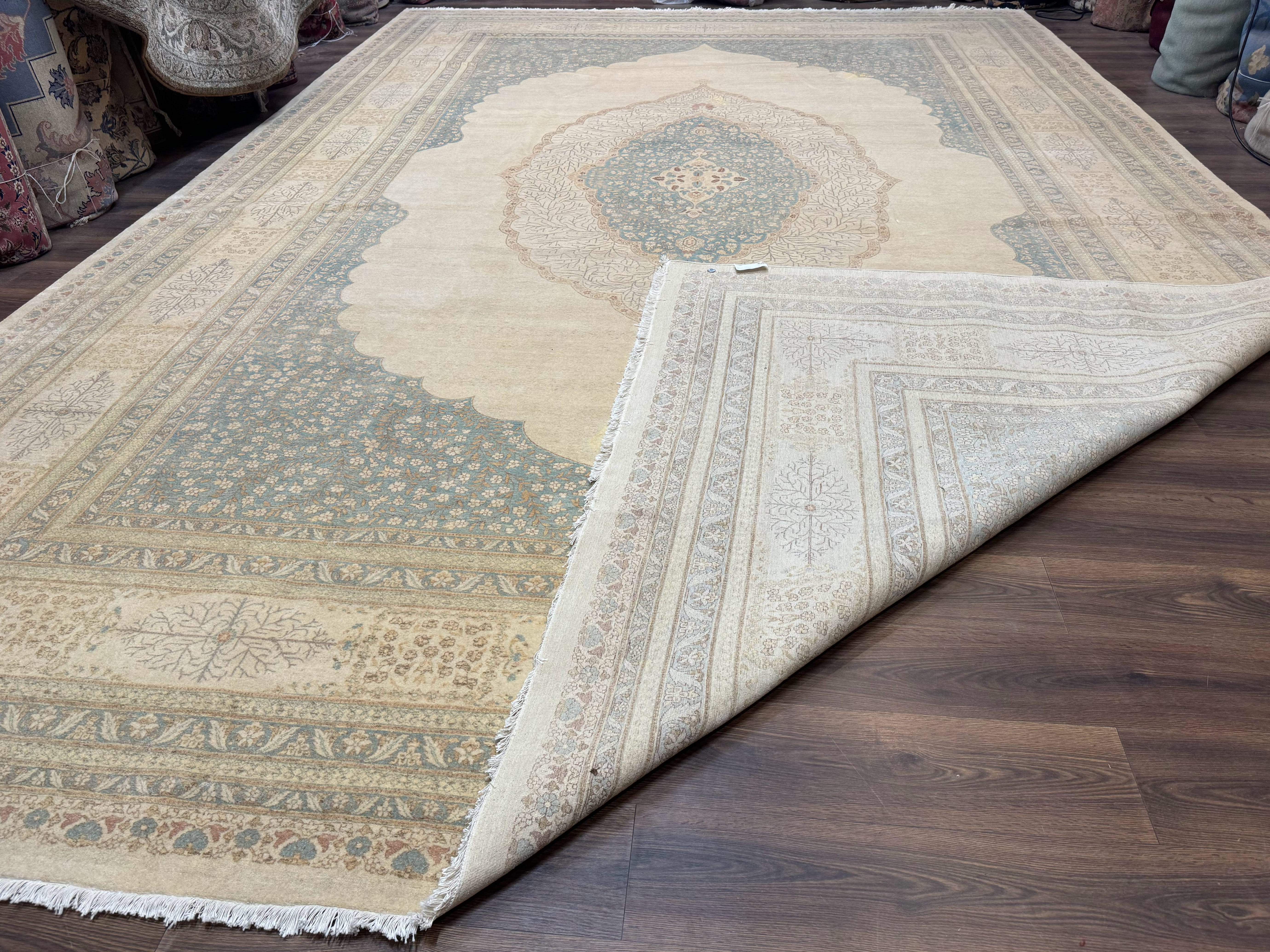 Palace Size Pak Persian Rug 12x18, Haji Jalili Design, Pakistani Carpet, Oat and Light Blue, Fine 260 KPSI - Image 12