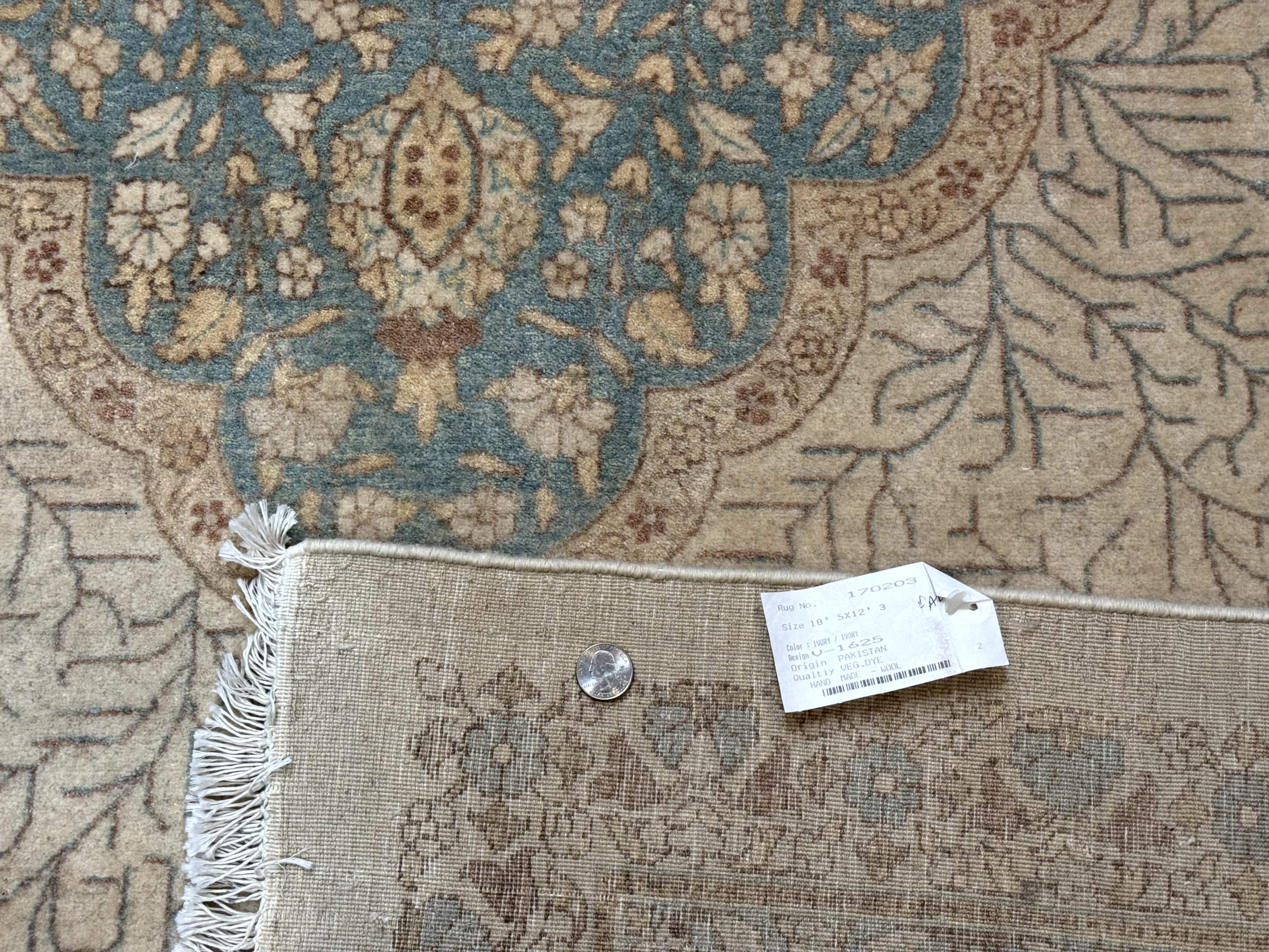 Palace Size Pak Persian Rug 12x18, Haji Jalili Design, Pakistani Carpet, Oat and Light Blue, Fine 260 KPSI - Image 13
